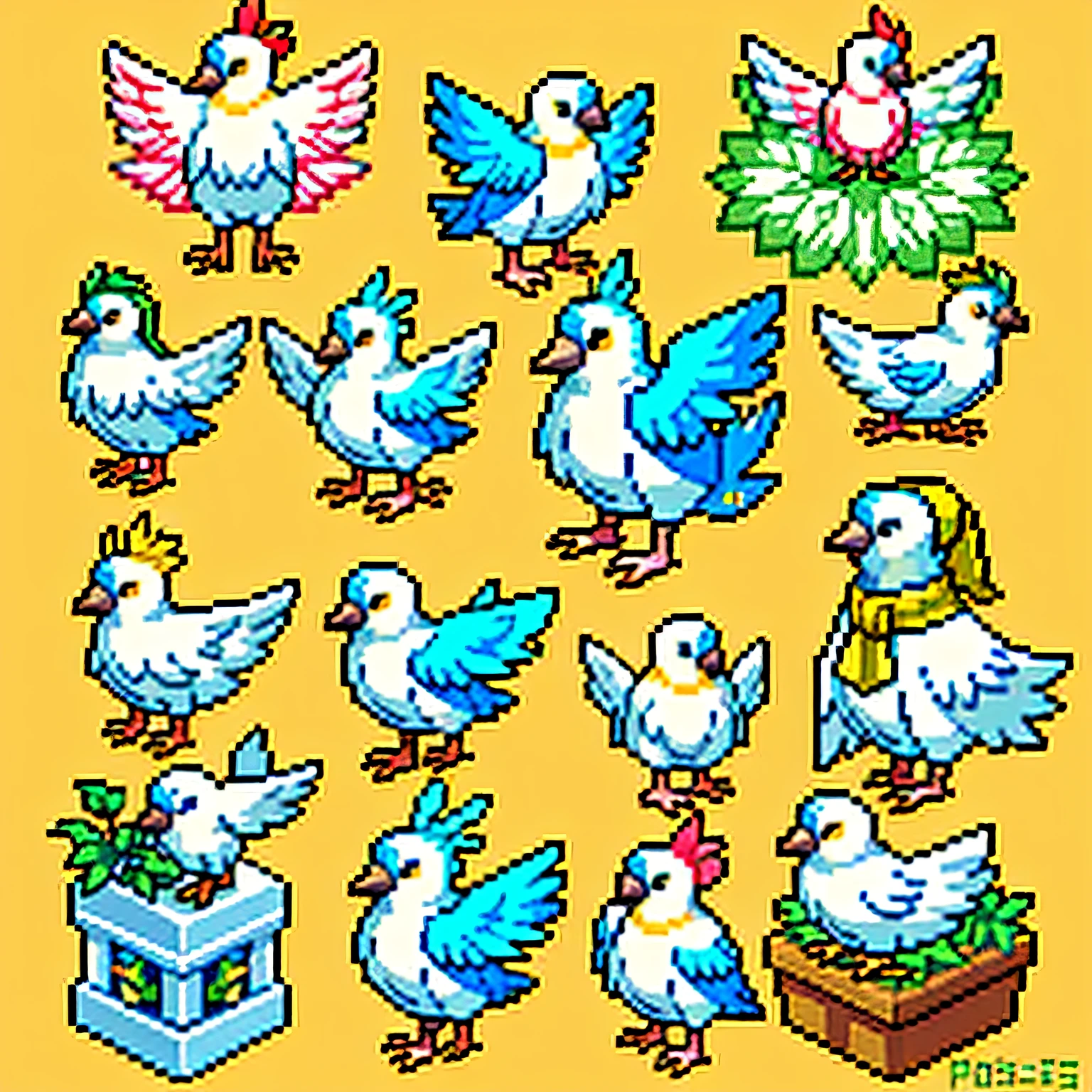Pixel, Pixel Art, a collection of all kinds of birds and animals, pigeons, parrots, birds, chickens, ducks, swans, cute, coloful