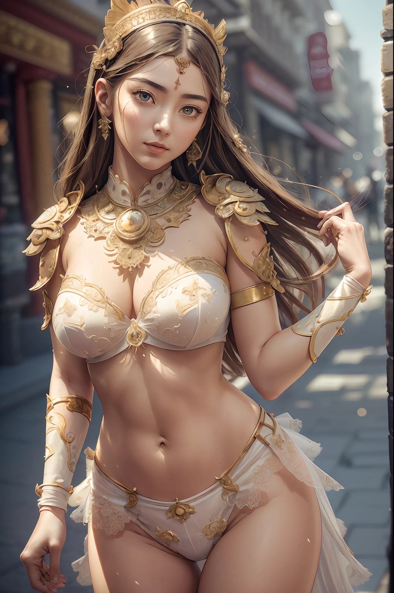 nsfw:1.5, masterpiece, best quality, high quality, high definition, high quality texture, high quality shadow, high detail, beautiful detailed, finely detailed, extremely detailed cg, detailed texture, a realistic representation of the face, realistic, colorful, delicate, cinematic light, side lighting, Lens Flare, Ray tracing, sharp focus, (1girl, __focus__:1.3), (complex details, makeup, PureErosFace_V1:0.5), (beautiful and delicate detailed face, Detailed beautiful and delicate eyes, a perfect face proportion, highly detailed skin, detailed skin, best ratio four fingers and a thumb, arms under the chest, medium large breasts, wide hips, flat belly, slim and thin, __moda__, __cabelo__:1.3), __localização__, cameltoe, white panties, skirt lift, city, street, sun, cloud, wall, inclined,