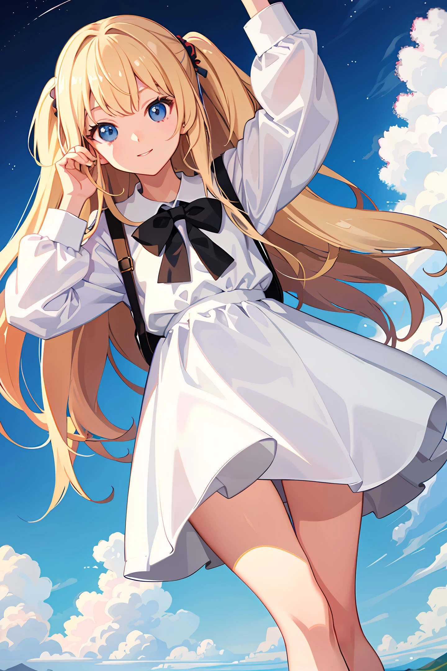 4K, high image quality, masterpiece, highest quality, anime, illustration, digital illustration, straight and long blonde, little girl, one schoolgirl, neat, white clothes, outdoors, night, watching viewer