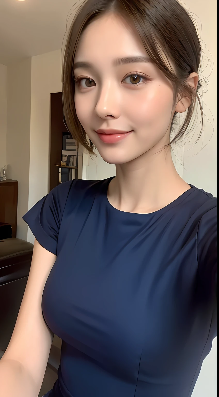 ((Best Quality, 8K, Masterpiece: 1.3)), 1girl, Slim Abs Beauty: 1.3, (Hairstyle Casual, Big Breasts: 1.2), Dress: 1.1, Super Fine Face, Delicate Eyes, Double Eyelids, Smile, Home