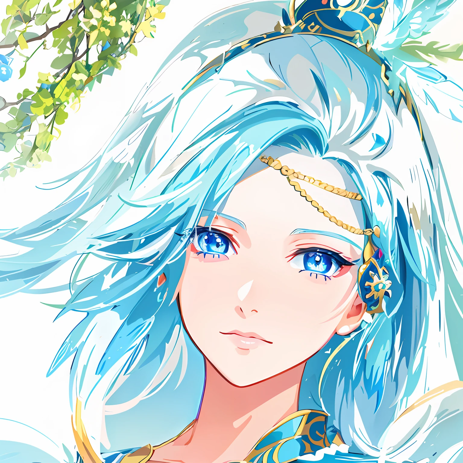 anime girl with long blonde hair and blue eyes wearing a headpiece, portrait knights of zodiac girl, ((a beautiful fantasy empress)), a beautiful fantasy empress, beautiful young wind spirit, detailed digital anime art, g liulian art style, detailed face ), anime goddess, zhao yun, inspired by Bian Shoumin, palace , a girl in hanfu