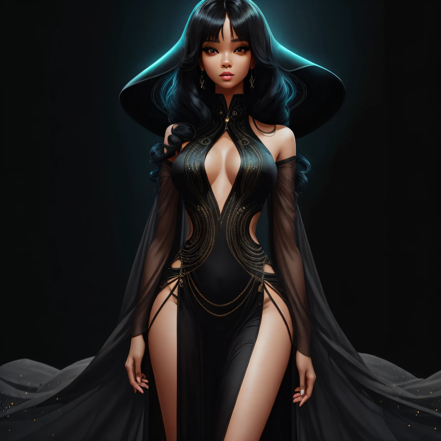 extraterrestrial woman, black hair, long dress, exotic --auto --s2