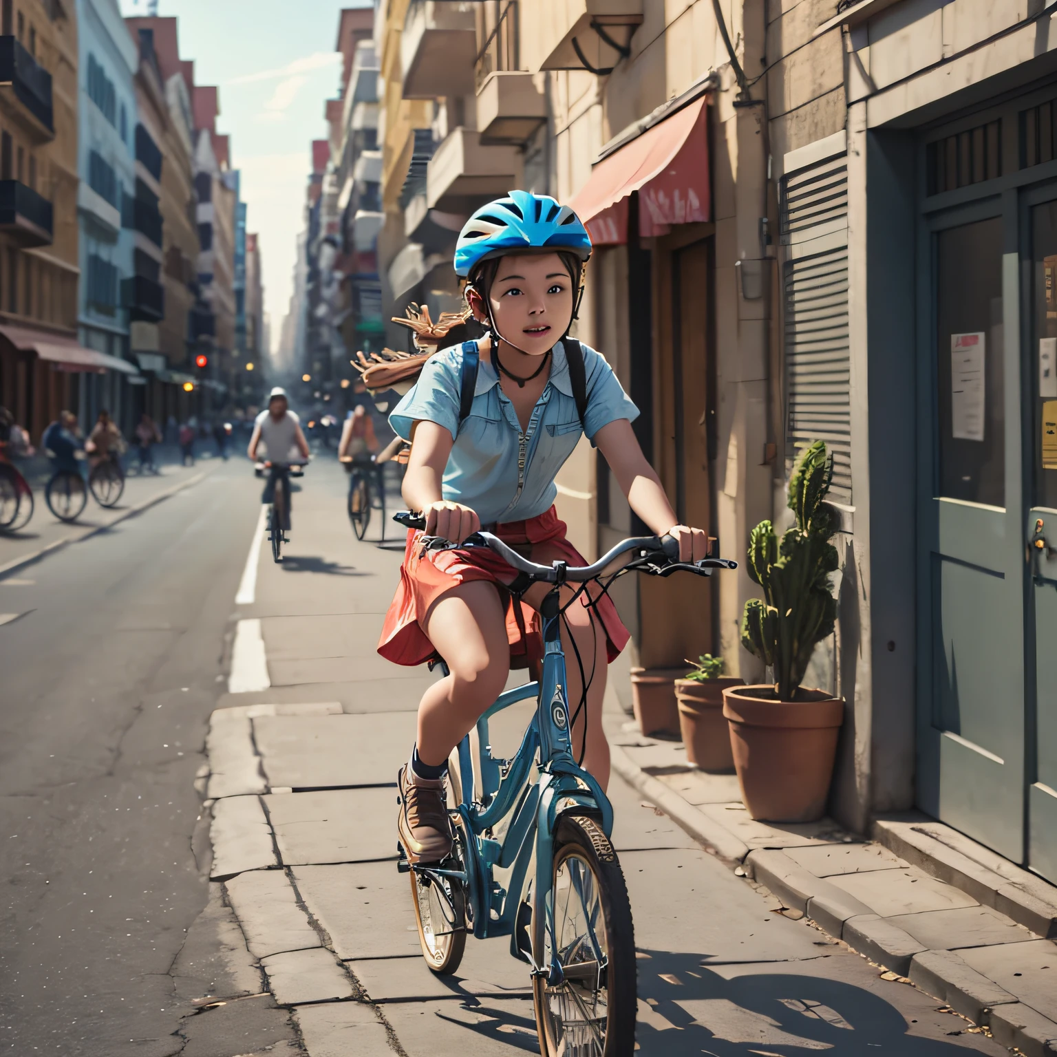 Radiant youth, Riding a bicycle, On the street, Looking at the audience, masterpiece, UHD, UHD, masterpiece, best quality, 4K --auto --s2