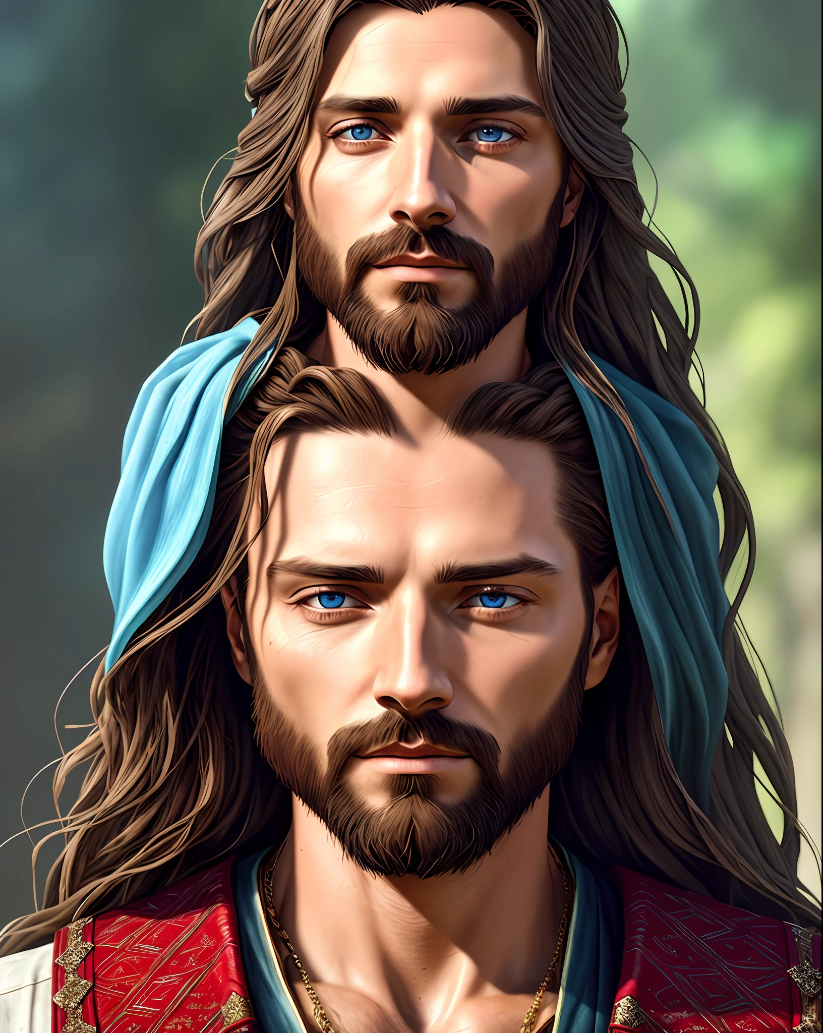 /upscale jesus With high details, hyper realistic, 8k, ar 2:3, full face, natural background, digital painting, deep dream, Ultra-Wide Angle, Depth of Field, hyper-detailed, insane details, intricate details, beautifully color graded, Unreal Engine, Cinematic, Photoshoot, Shot on 80 mm