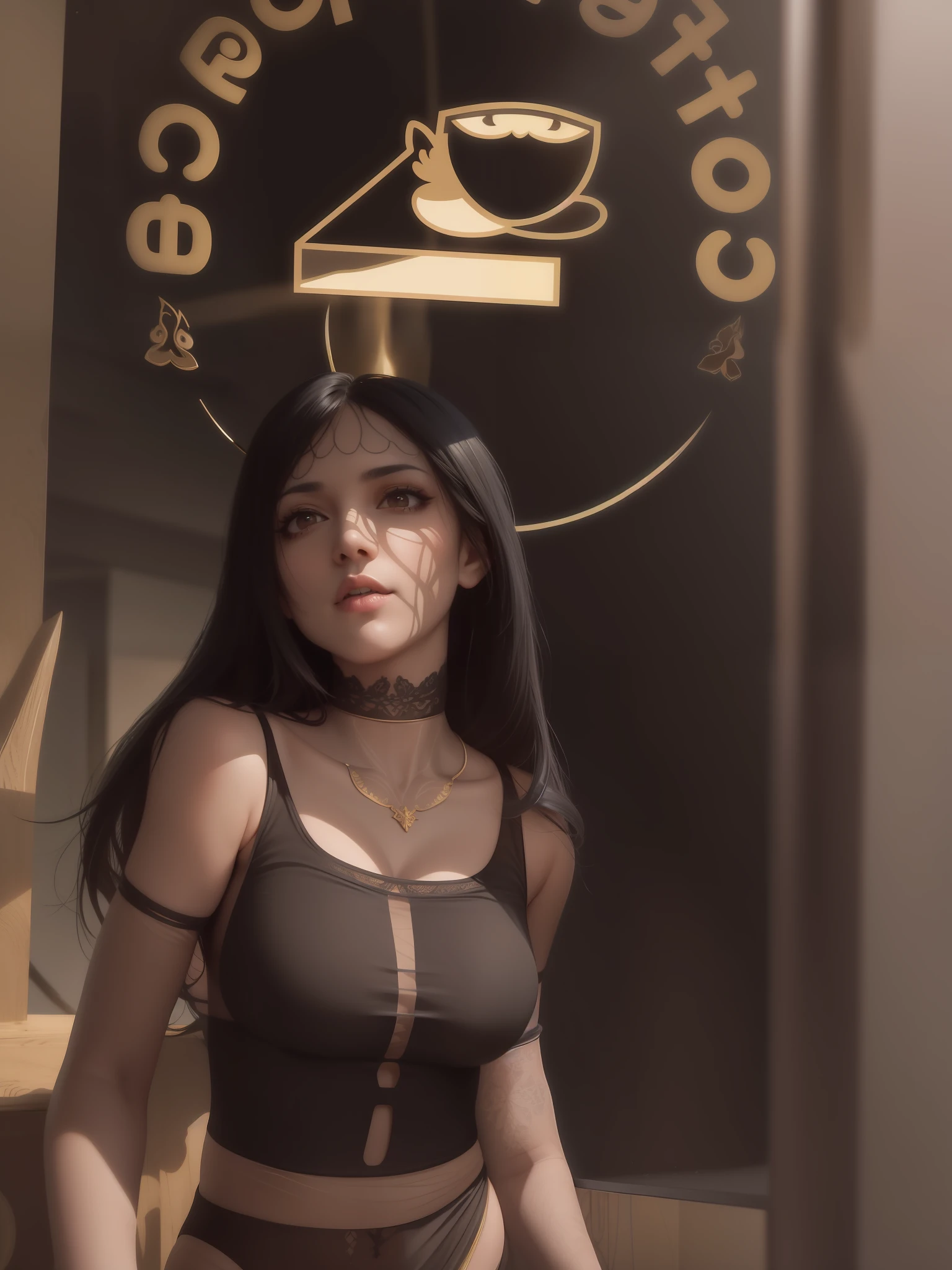 , tight body, long black hair, bangs, ((face intricate details)), HDR, ((body of intricate details, hyperdetailed)), 8K extremely detailed, high resolution, ultra quality,sexy breasts, wearing lingerie ((transparent:1.5)) (beauty, porcelain) framed ((half naked)) by a very tight naked body, (dark skin) highlighting tonic (inner thigh) and visible breasts (very cleavage),  ((ultra seamless camel toe visible exposed)) , black pubic hair clearly visible in the tropical jungle, character sheets back and front