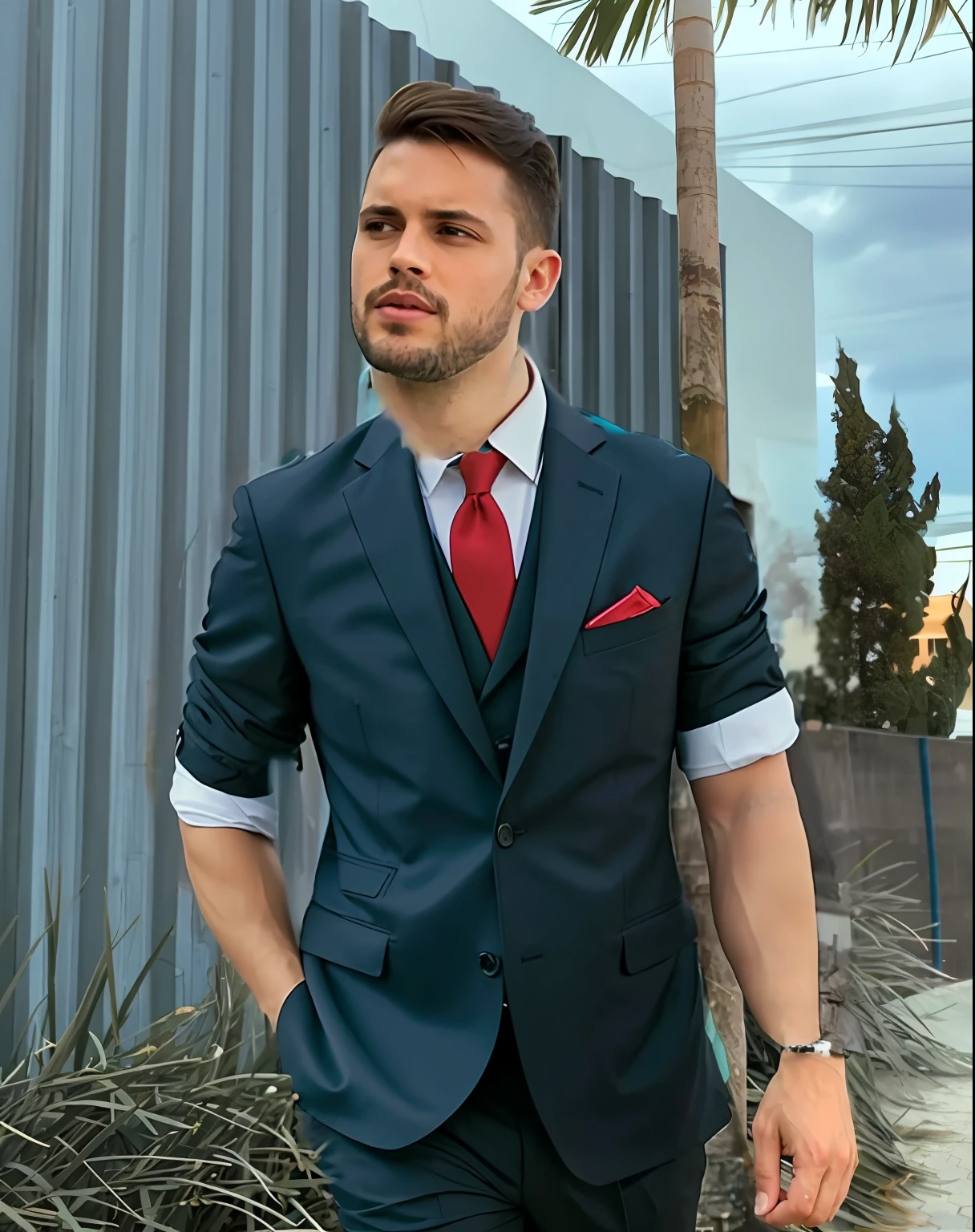 The suit is made with a high quality fabric, usually fine wool or a mixture of wool and silk, providing an impeccable fit and a refined look. The predominant color of the suit is black, conveying sophistication and sobriety.
The suit jacket has an elegant and structured cut, with well-defined shoulders and classic lapels. The lapels can be narrow or medium, depending on personal preference. The jacket is of classic model, with two or three buttons on the front, offering options of style and adjustment.
The pants of the suit are cut straight and adjusted, following the silhouette of the body. It usually has no pleats, maintaining a clean and modern look. The trouser bar is finished precisely, with the length adjusted to fall slightly over the top of the shoes.
The red tie is the highlight of the set, adding a touch of color and personality. It is made of silk or other high-quality material, with a tightly knotted knot, such as the Windsor knot or the Half-Windsor knot, giving it a polished and professional look.
To complete the look, a white cotton dress shirt is the classic choice. It has a classic collar, and can be worn with or without cufflinks, depending on personal preference. The shoes should be black leather, well polished and harmoniously matching the suit.
Overall, the black executive suit with red tie is a timeless and elegant combination for men in corporate settings or formal events. It conveys professionalism, confidence and refined style, allowing you to stand out with class.