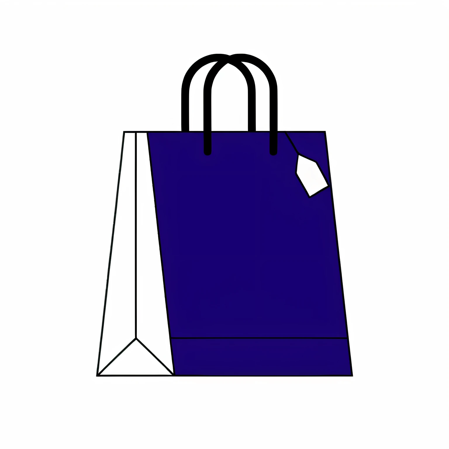 "A minimalist close-up illustration of a blue shopping bag with a label. Product of the collection 4D, n-6, professional closure 8.0 in 3D, without text."