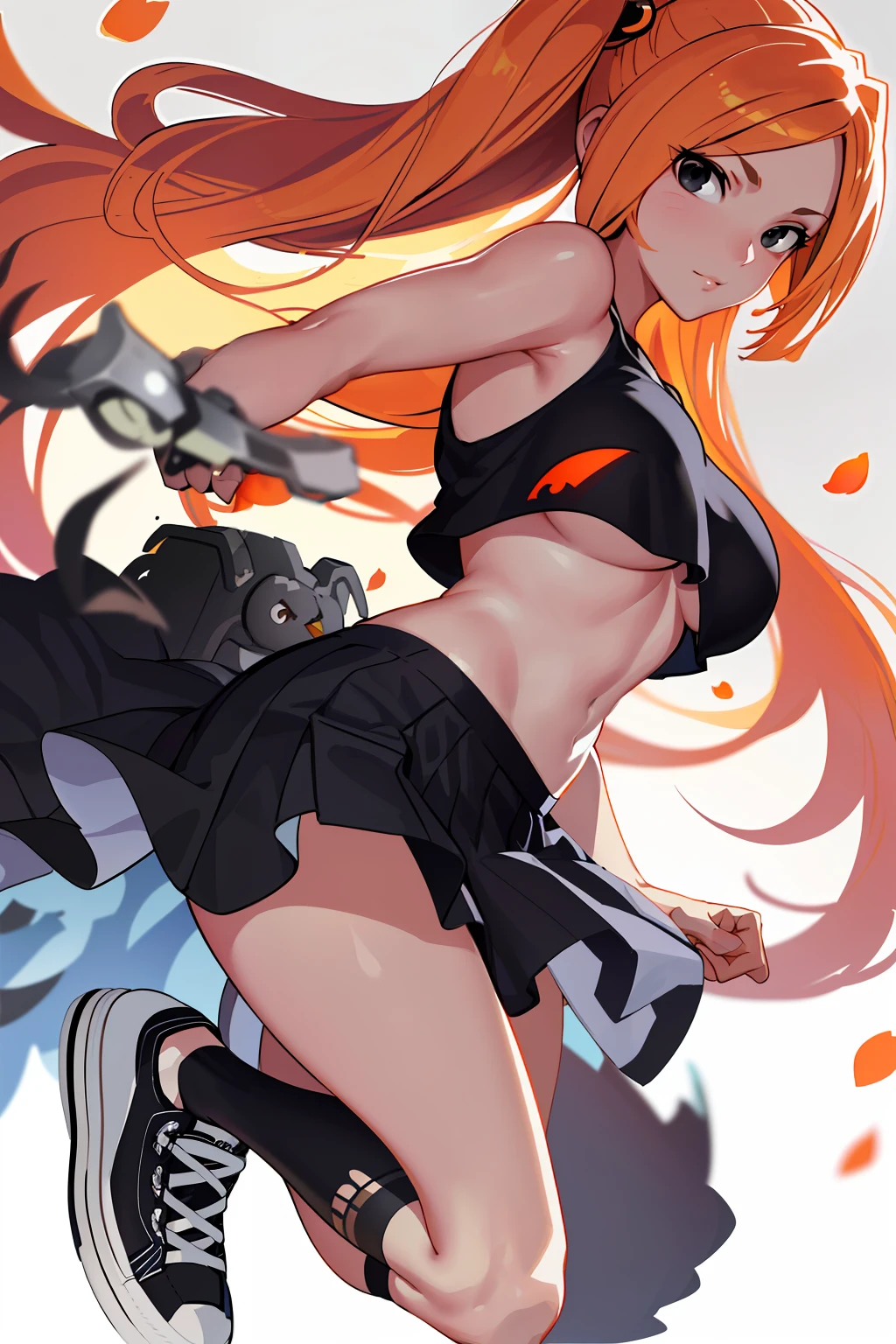 :: Joe Madureira Style:: Perfect and detailed beautiful woman and beautiful, perfect and detailed, ultra detailed anime style, clothes with tatoon drawings, in various full-body attack poses and with immersive effects, hover effect, graphite style background with vibrant colors "Ultra HDR" detailed and with focus effect,with All Star Converse Fixed Black Sneakers (masterpiece:  1.2, best quality), (finely detailed beautiful eyes: 1.2),extremely detailed, depth of field,shot with canon eos,lens 135mm f1.8,portrait of [x]((girl kelly brook beautiful woman )),long hair, straight and black,with a natural glow,(anime black eyes:1.4), (finely detailed eyes and detailed face:1.3),), (with ultra detailed black school skirt and fixed shape and color,  white t-shirt with tatoom print with fixed format Mandarin letters,ultra detailed:1.3), (beautiful and clear background:1.2), ultra-detailed, Best Shadow:1.1),("" character demonstrating his super power in the fist"")((depth of field and blur)), ((watercolor)), large breasts, bare shoulders, flowers and petals, bbela conceptual illustration , (white background:0.5), (illustration :1.1), (extremely thin and beautiful:  1.1), (perfect details: 1.1) graffiti style background, freedom, soul, digital illustration, perfect anatomy, centered, approaching perfection, dynamic, highly detailed, watercolor painting, artstation, concept art, smooth, sharp focus, illustration,