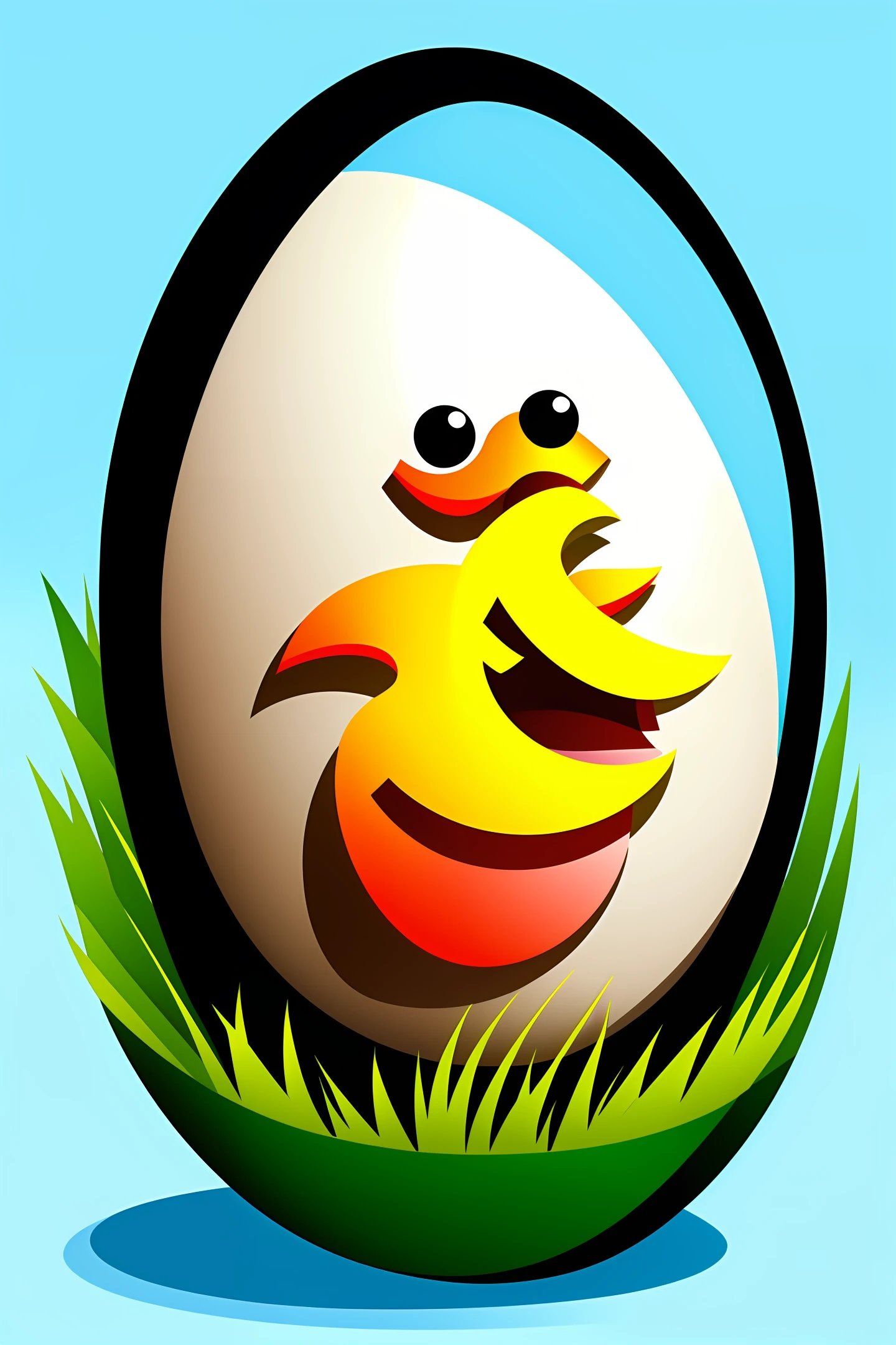 Ugly little duckling coming out of egg, cartoon 2d image