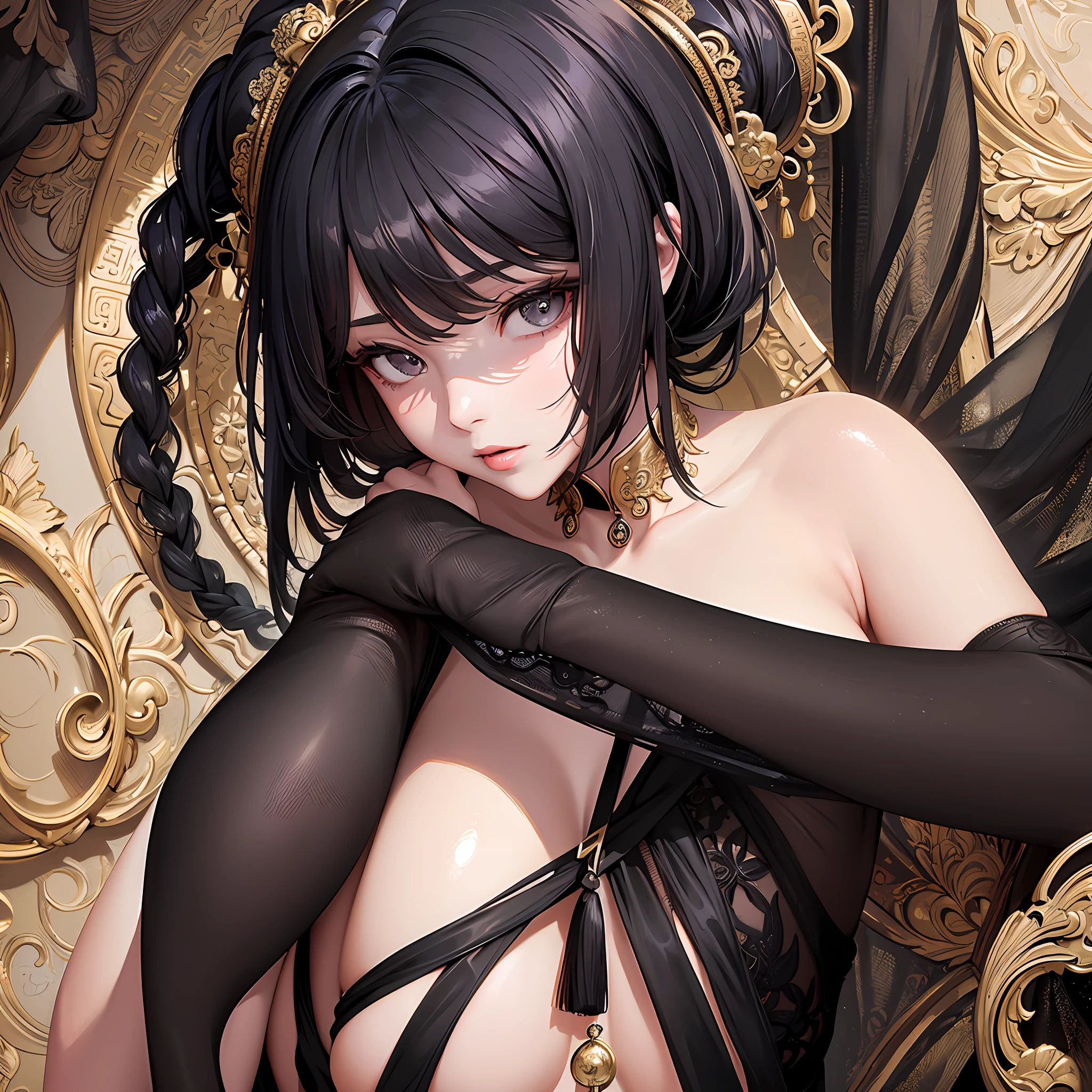 (Masterpiece, Top Quality, Best Quality, Official Art, Beauty and Aesthetics: 1.2), (1 Girl, Chinese, Black See-through Outfit), Extreme Detail, (Fractal Art: 1.3), (Real, Sexy, Pretty), Supreme Detail: