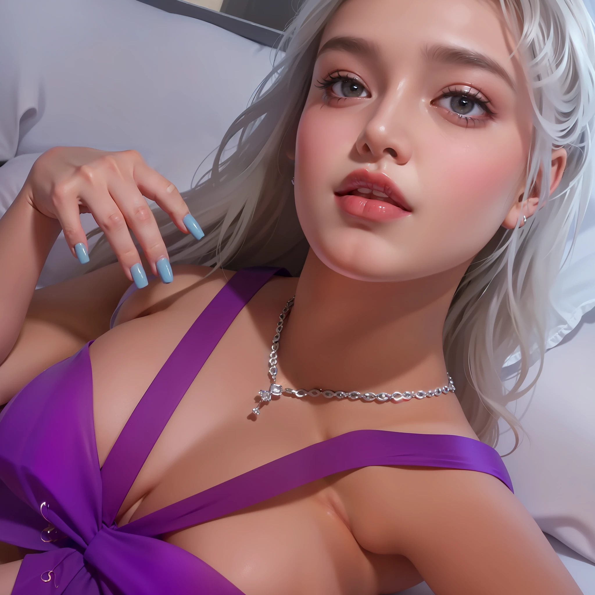 Top Quality, Masterpiece, Ultra High Definition, (Photorealistic: 1.4), Raw Photo, 1 Girl, Half Shoulder, Deep Shadow, Low Key, Cold Light, On Bed, Lying on Your Back, Garter Belt, Sheer Clothes, Kneeling Up to Show Your Crotch, Sheer Clothes, Shy Face, Radical Clothes