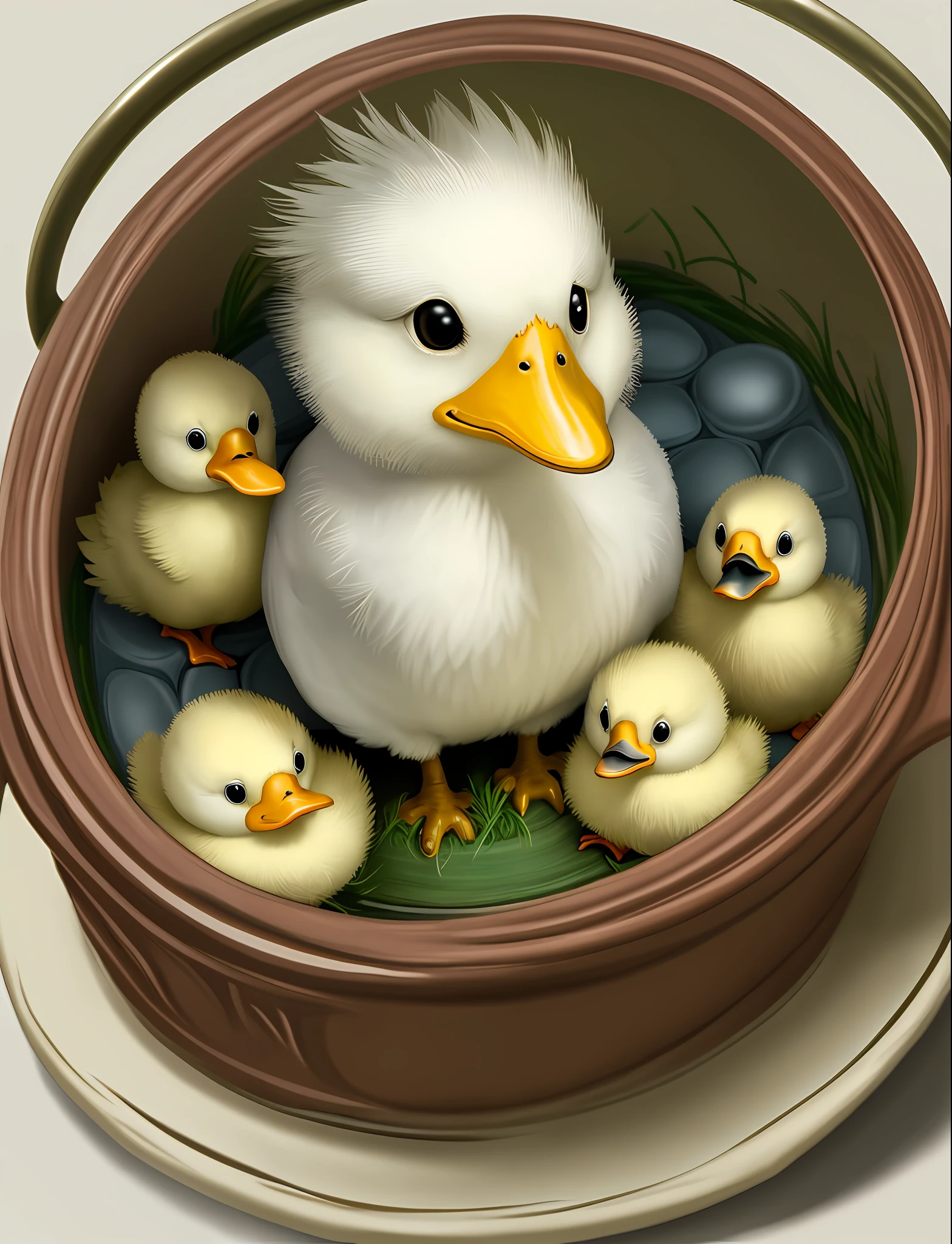 Ugly little duckling sticking out of the egg next to his duckling brothers