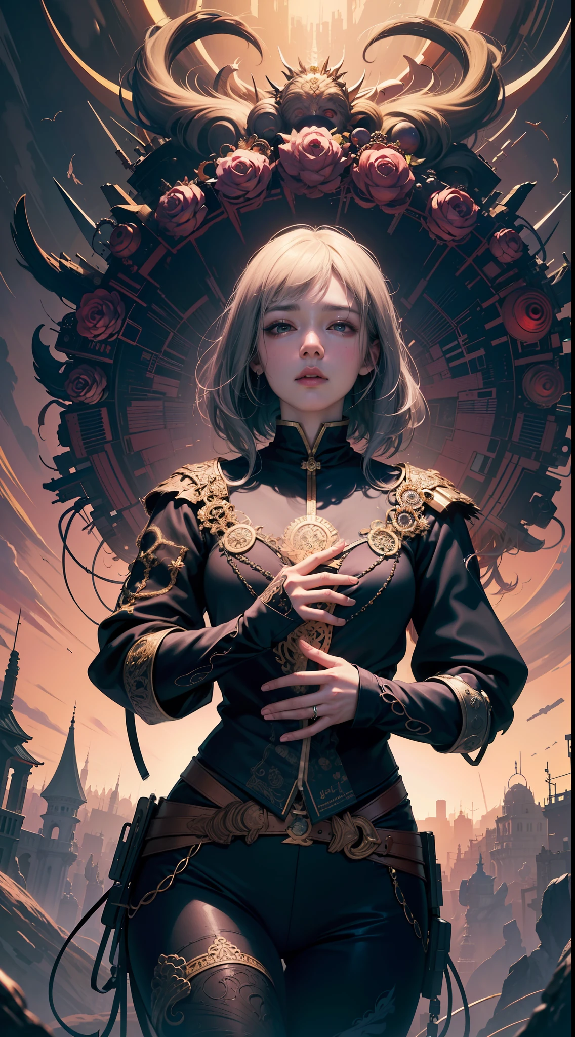 official art, unity 8k wallpaper, ultra detailed, beautiful and aesthetic, masterpiece, best quality, (zentangle, mandala, tangle, entangle), (fractal art:1.3) , 1girl, extremely detailed, dynamic angle, cowboyshot, the most beautiful form of chaos, elegant, a brutalist designed, vivid colours, romanticism, by james jean, roby dwi antono, ross tran, francis bacon, michal mraz, adrian ghenie, petra cortright, gerhard richter, takato yamamoto, ashley wood, atmospheric, ecstasy of musical notes, streaming musical notes visible