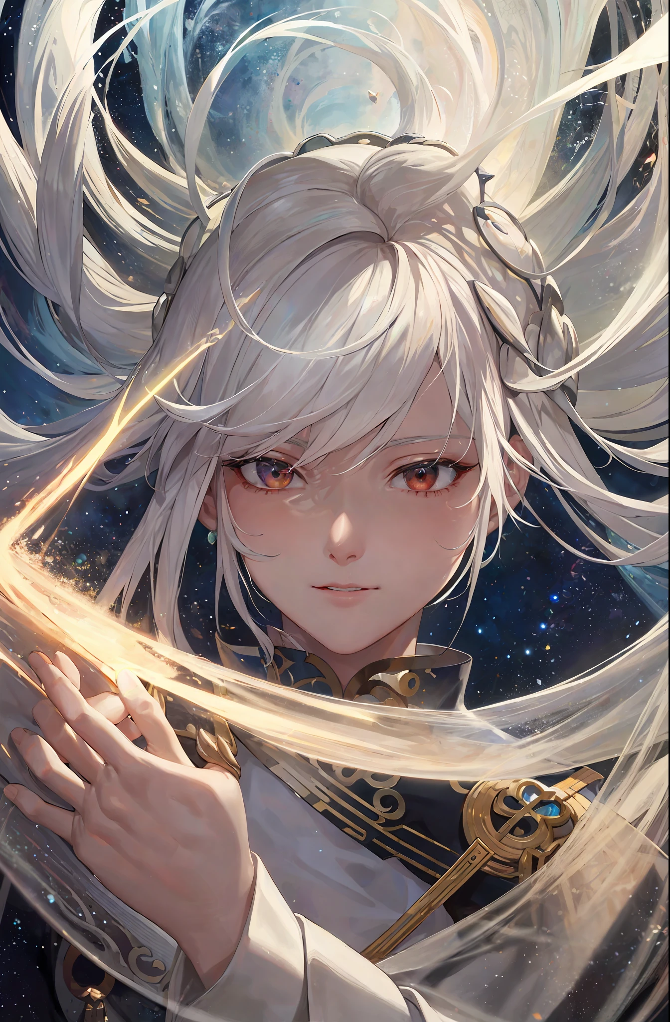 Close-up of a white-haired woman, beautiful figure painting, Guwiz, Gouviz style artwork, white-haired god, Yang J, epic exquisite character art, stunning character art, Fan Qi, Wu Zhun Shifan, Guviz in pixiv art station, upper body closeup. Large aperture