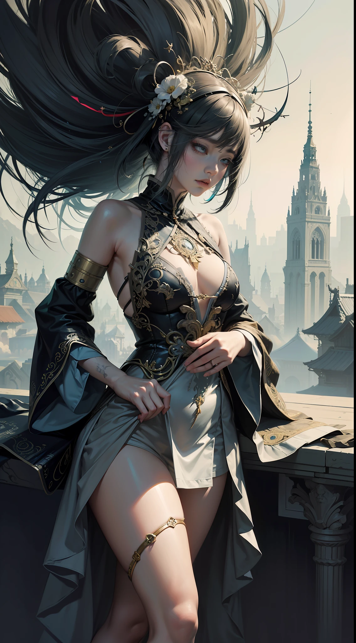 official art, unity 8k wallpaper, ultra detailed, beautiful and aesthetic, masterpiece, best quality, (zentangle, mandala, tangle, entangle), (fractal art:1.3) , 1girl, extremely detailed, dynamic angle, cowboyshot, the most beautiful form of chaos, elegant, a brutalist designed, vivid colours, romanticism, by james jean, roby dwi antono, ross tran, francis bacon, michal mraz, adrian ghenie, petra cortright, gerhard richter, takato yamamoto, ashley wood, atmospheric, ecstasy of musical notes, streaming musical notes visible