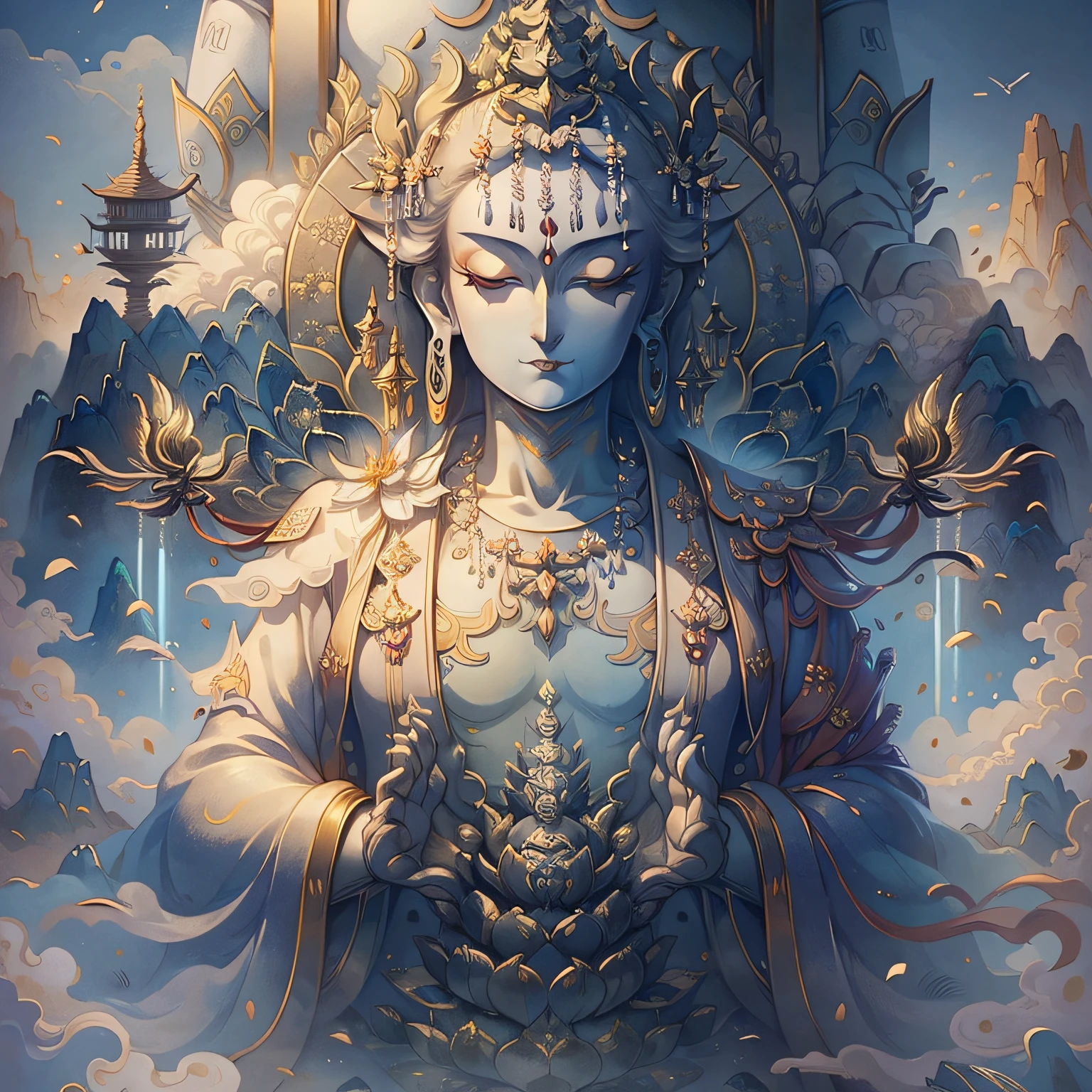(masterpiece), a very detailed CG unity 8k wallpaper, with the big Buddha statue as the main body, high-quality nonsense, and the panorama presents the feeling of the macro world. Bright sunlight shines on the face of the statue, carving rich details and textures, so realistic that you can't help but want to touch it yourself. --auto --s2