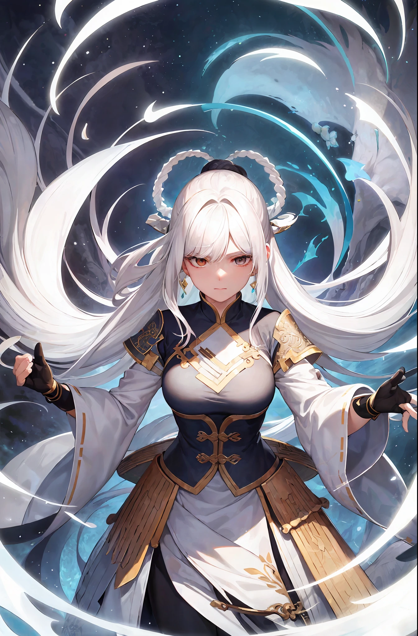 Close-up of a white-haired woman, beautiful figure painting, Guwiz, Guwiz style artwork, white-haired god, epic exquisite character art, stunning character art, Fan Qi, Wu Jun Shifan, Guwiz in pixiv art station, upper body closeup. Large aperture, a character in martial arts novels. Cold face.