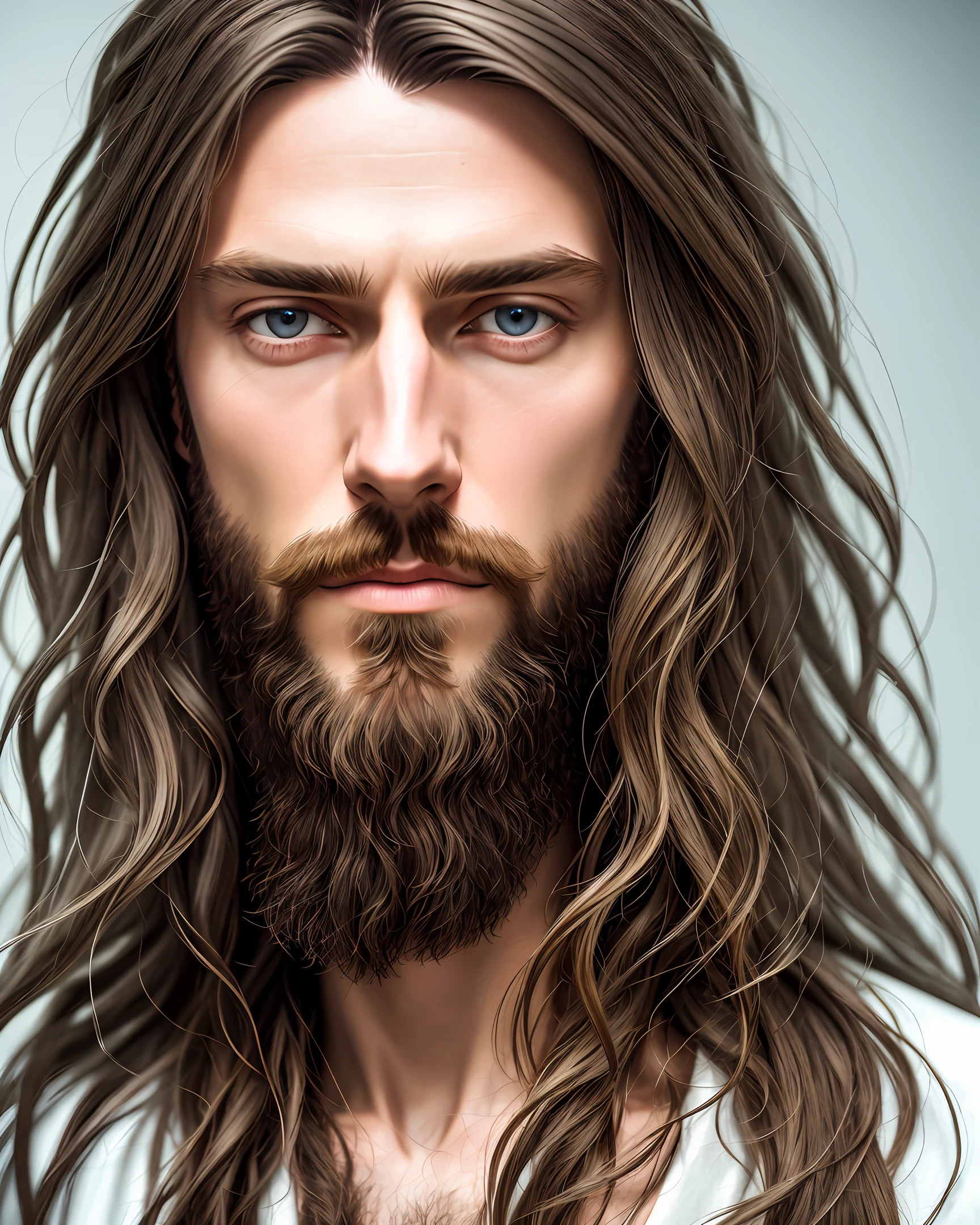 (symmetry),centered,a ((close)) up portrait,(Jesus),a very thin white man with long hair and a beard,wearing a long white robe,35mm,natural skin,clothes detail, 8k texture, 8k, insane details, intricate details, hyperdetailedhighly detailed,realistic,soft cinematic light,HDR,sharp focus, ((((cinematic look)))),intricate, elegant, highly detailed