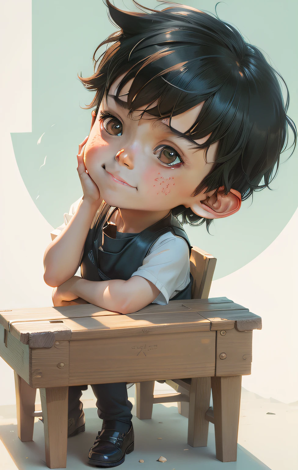 A happy playing with toys under a tree, simple art inspired by studio ghibli's visual style, Baroque oil painting anime key visual full body portrait character concept art, brutalist grimdark fantasy, kuudere noble dictator, trending pixiv fanbox, rule of thirds golden ratio, by greg rutkowski wlop makoto shinkai takashi takeuchi studio ghibli jamie wyeth