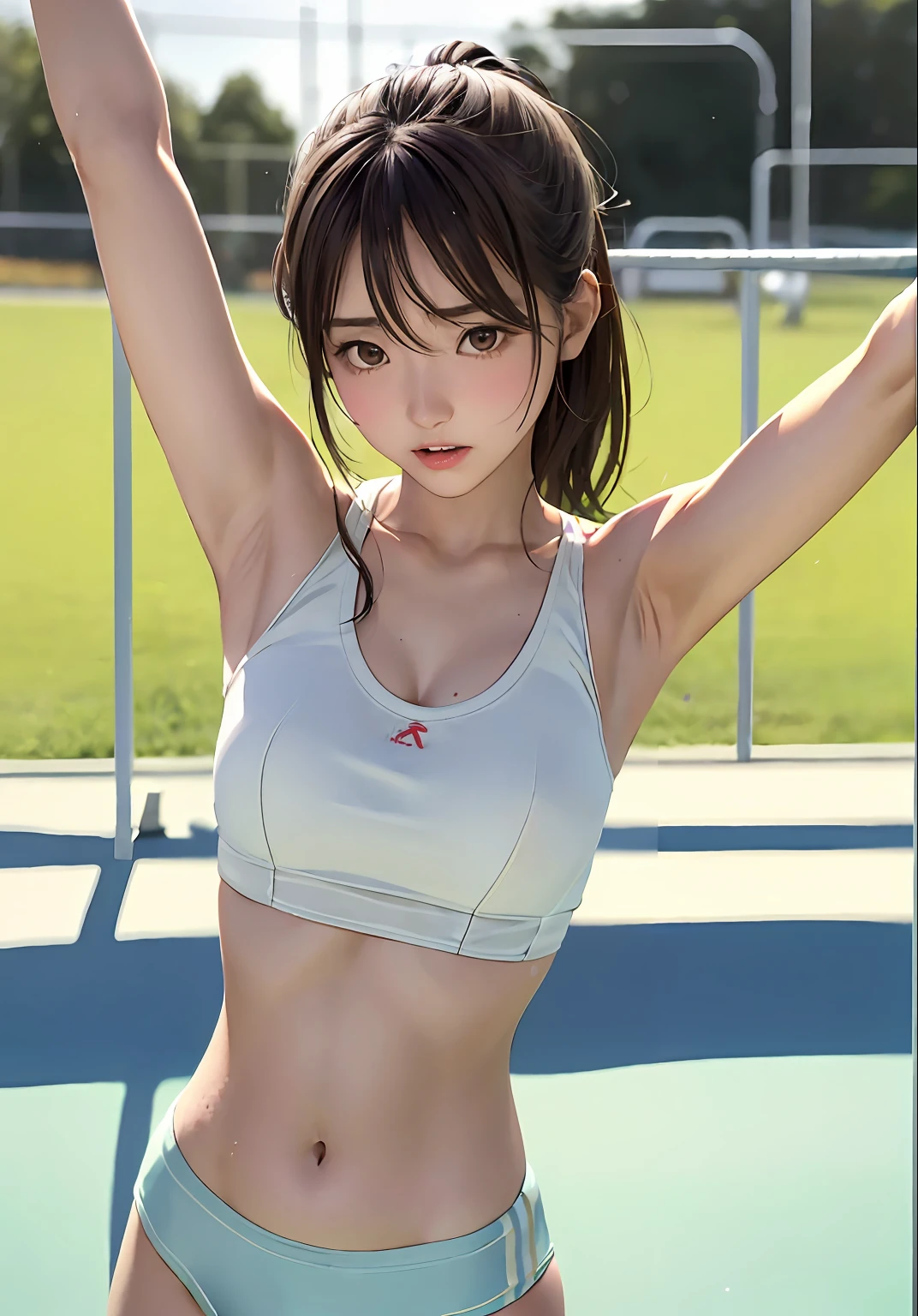 Mayuri Shiina, Young Skinny Gravure Idol, Young Sensual Gravure Idol, Young Pretty Gravure Idol, Ayami in Kojima, Stretching Exercise, Playground, Soft Body, Gym Clothes