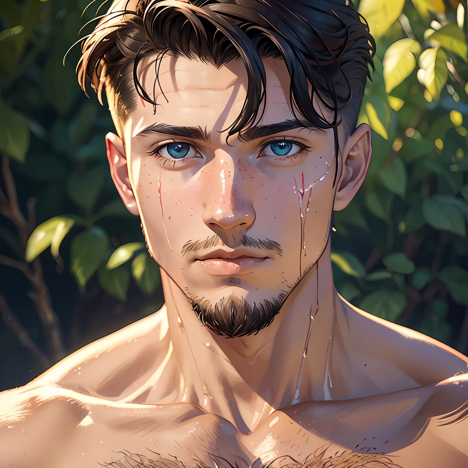 Get references from these Twitter users: DanielKnightOF @avi_llla @adonisjing2020 @eddieboiii_x. semi warm colors, photorealistic neutral saturation, overt shadows and detailed image, whole body, head to toe, handsome man holding squeezing his own chest, Tom Holland muscular, gluteal prancing, warm, evident veins his friend wetting looking at him, perfect face, photorealistic composition professional photorealistic painting Fujifilm XT3 art of midjourney and greg Rutkowski