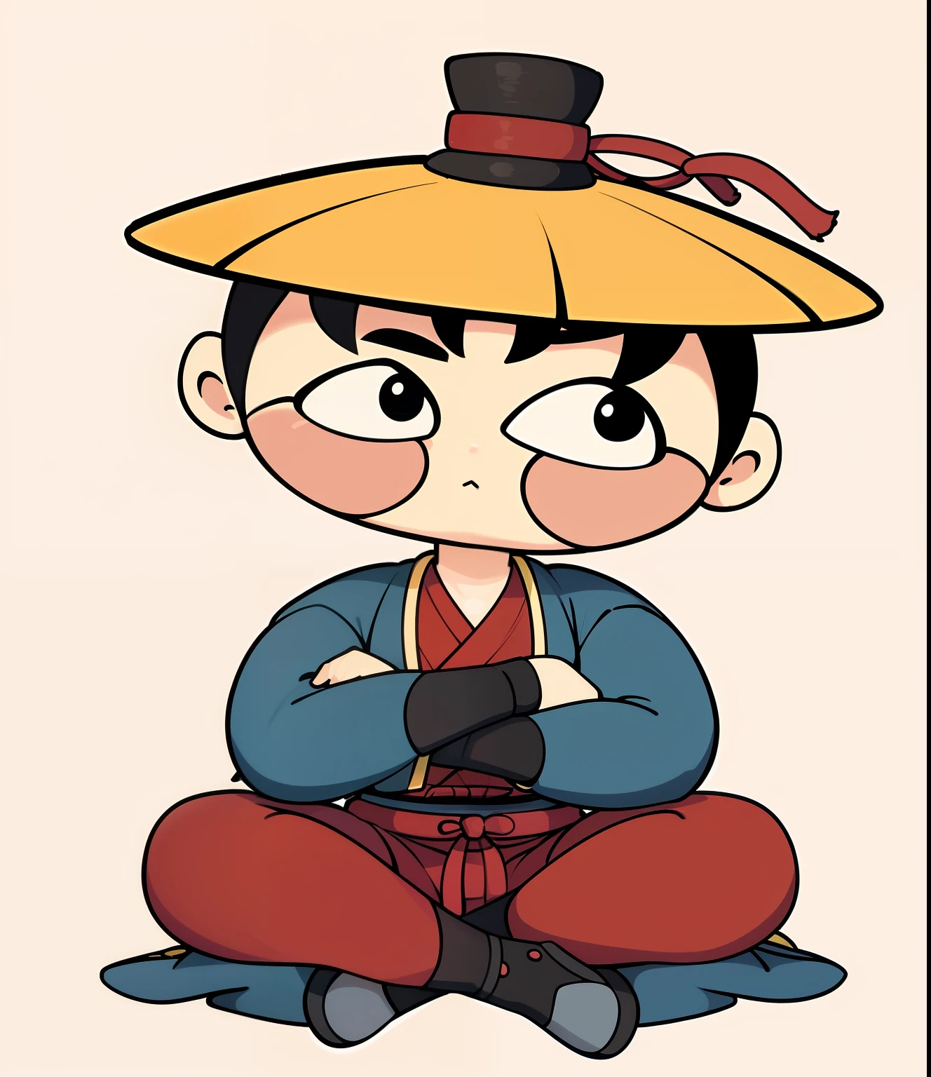 A comic of a boy sitting on the ground in a traditional Hanfu costume, inspired by the warriors, inspired by Shūbun Tenshō, Chinese-style cartoon style, inspired by Kanbun Master, Chinese-style chibi