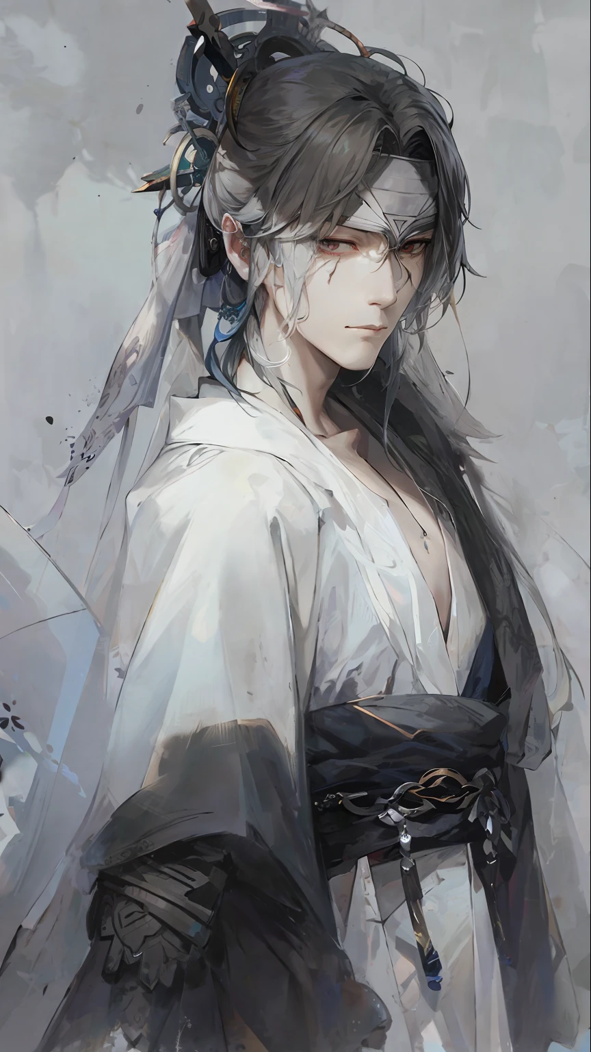 Close-up of a man with white hair and white mask, beautiful figure painting, Guwiz, Guwiz style artwork, white-haired god, Yang J, epic fine character art, stunning character art, Fan Qi, Wu Zhun Shifan, Guwiz in Pixiv Art Station