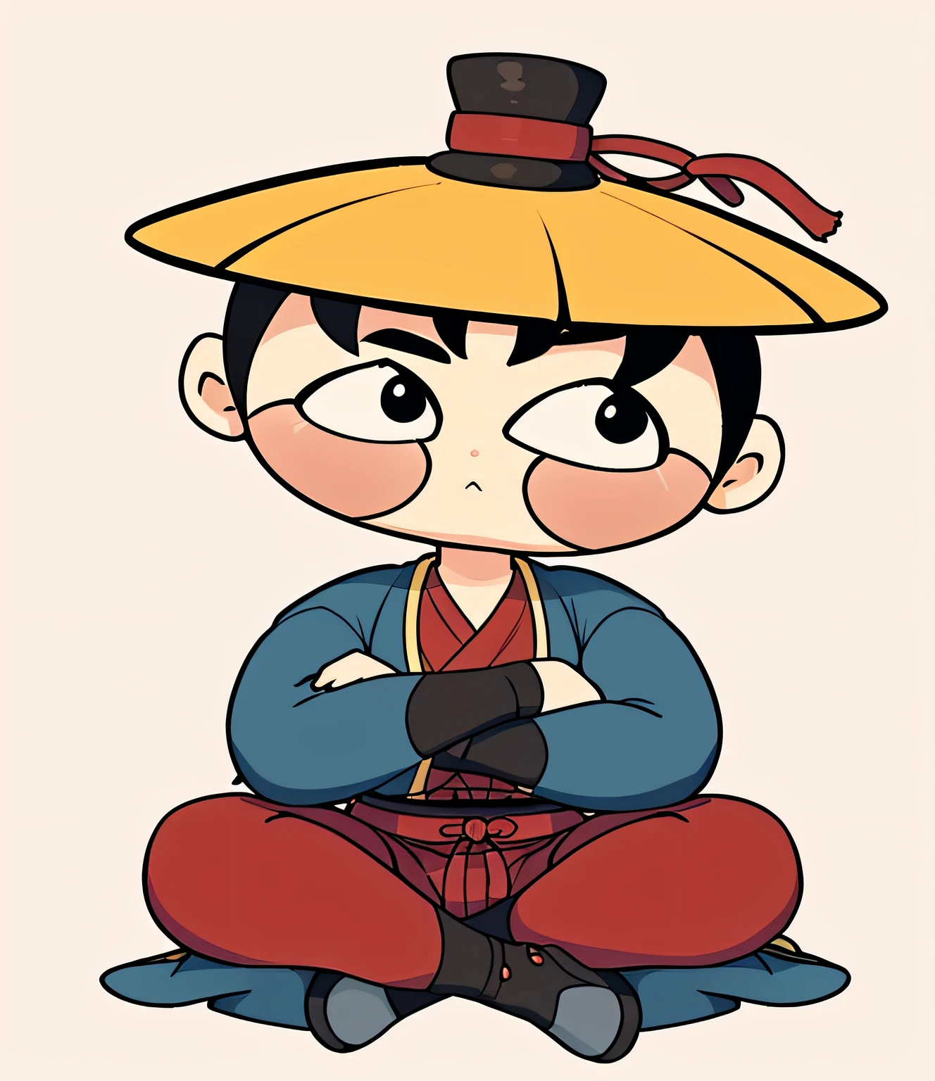 A comic of a boy sitting on the ground in a traditional Hanfu costume, inspired by the warriors, inspired by Shūbun Tenshō, Chinese-style cartoon style, inspired by Kanbun Master, Chinese-style chibi