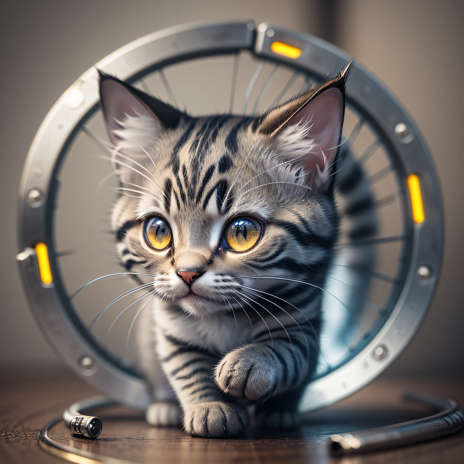 A cute kitten made of metal, (cyborg:1.1), ([tail|detailed wire]:1.3), (intricate detail), hdr, (intricate detail, hyperdetailed:1.2), cine footage, halo shadow, centered --auto --s2