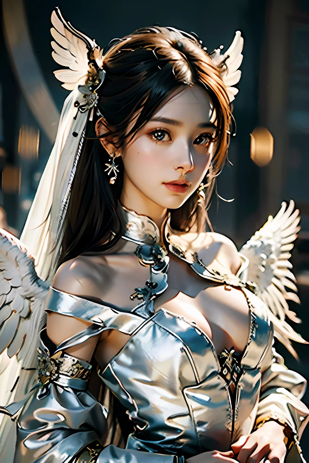 (RAW Photo, Best Quality), (Realistic, Photo Realistic: 1.3), Best Quality, Highly Detailed, Masterpiece, Hyperdetail, Illustration, 1girl, Centaur, White Wings, Wedding Dress, Original Character, Volume Light, Best Shadow, Shallow Depth of Field, Amazingly Beautiful Girl, Petite, Delicate Beautiful Charming Face,, Best Quality, Extremely Detailed CG Uniform 8k Wallpaper, Ink, Amazing, Cinematic Lighting, lens_flare,dunhuang_style