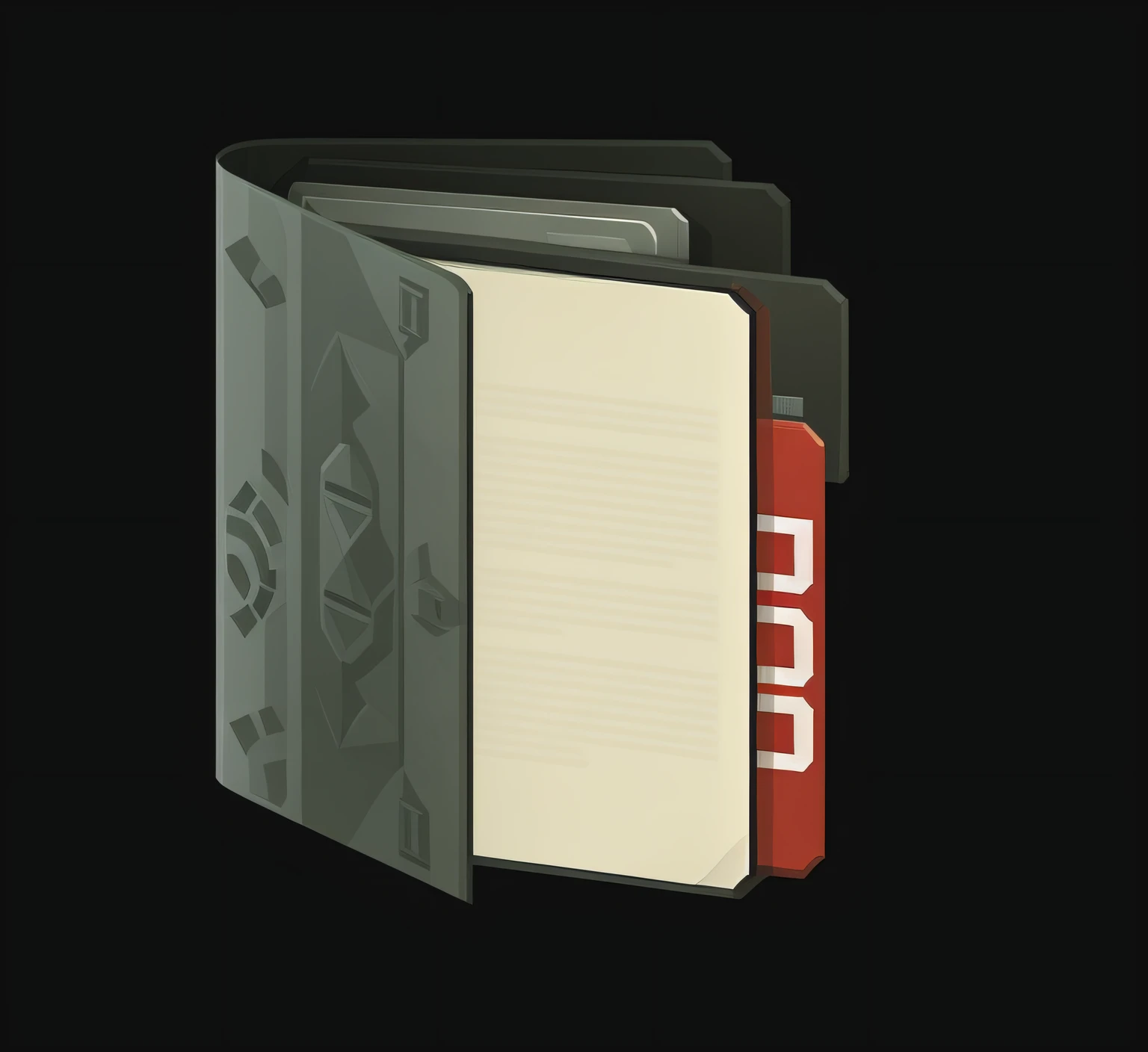 there is a book with a red cover and a black cover, flat icon, modular item, documents, rpg item, game icon asset, corrupted file, game icon, heavy detail, digital art, documentation, confidential documents, digital art, rpg game inventory item, basic, album, keygen, document, by Jason Felix, wad file, medic, app icon