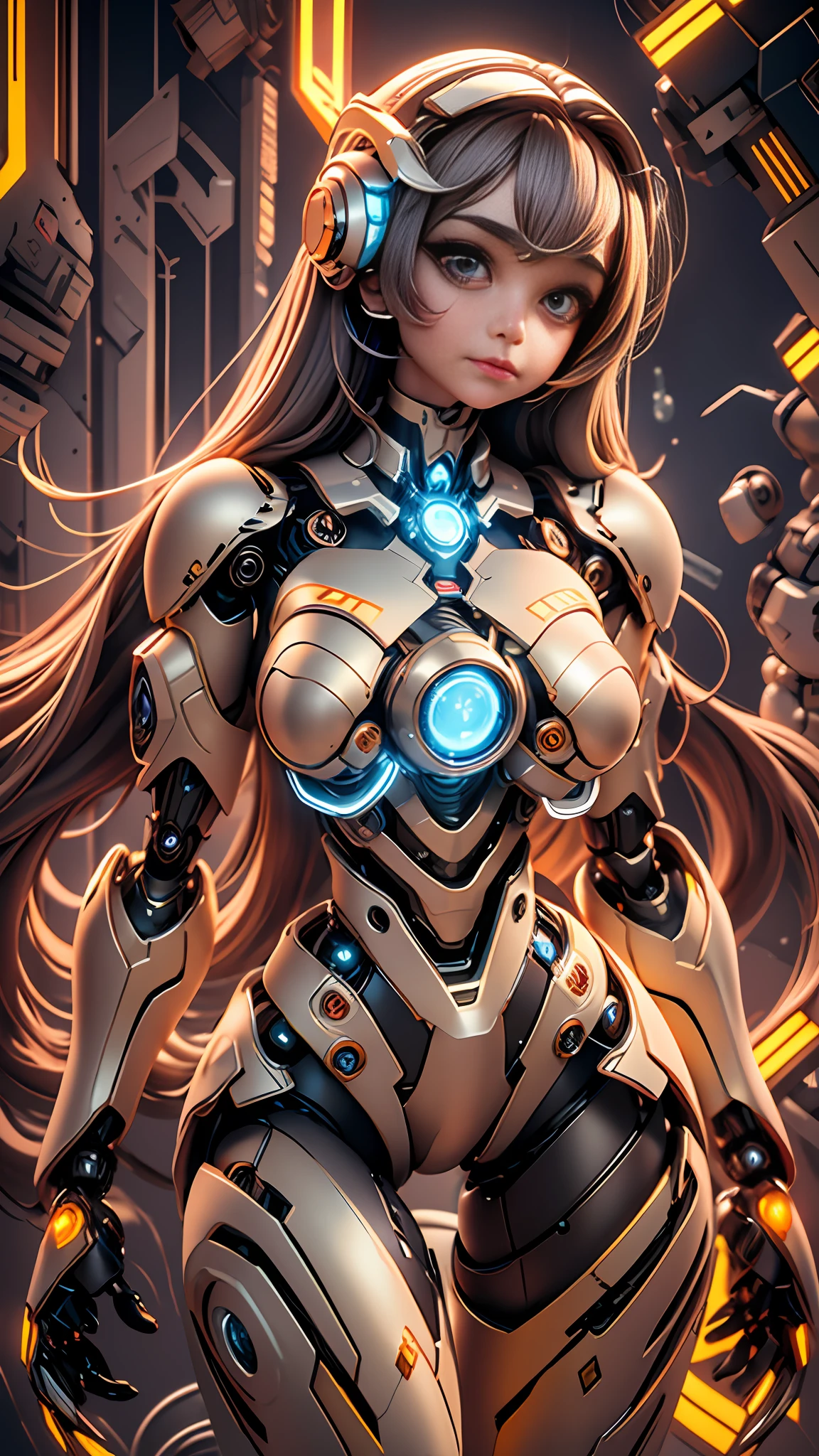 masterpiece, best quality,
1girl, solo, long hair, photorealistic,
(finely detailed beautiful eyes: 1.2),open clothes, glowing eyes, shiny hair, lustrous skin,((1 life-like robot)), metal construction, wires and cables, (glowing eyes), (mechanical arms), science fiction,(large mecha arm),cowboy shot, energy tank,