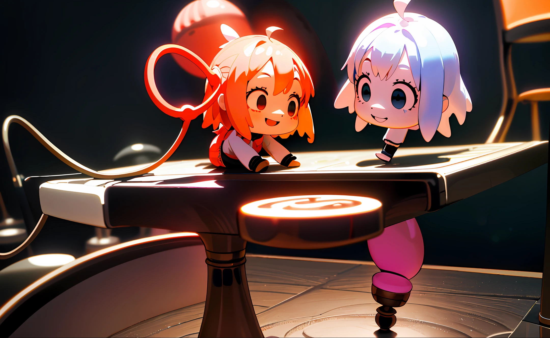 ((Best Quality)), ((Super Detail)), ((Masterpiece)), Full Body 3D Art of Super Cute Girl, 1 Girl, Cute Eyes, Big Eyes, Cute, Happy, C4D, Pop Matte Blind Box, Two Glowing Musical Notes, Guitar, Toys, Monochromatic Background, Chibi, Fluorescent Translucent, Glowing Body, Cute, Doll, T-Pose, Reference Sheet, Pop Mart Blind Box, Pixar, Intricate Detail, 3D Rendering, Blender, OC Renderer, Seat Reference Body, Dribbling, High Detail, 8K, Studio Lighting, , Petite, Kids, Chibi, Character SD: 1.1, Resolution: 4K.