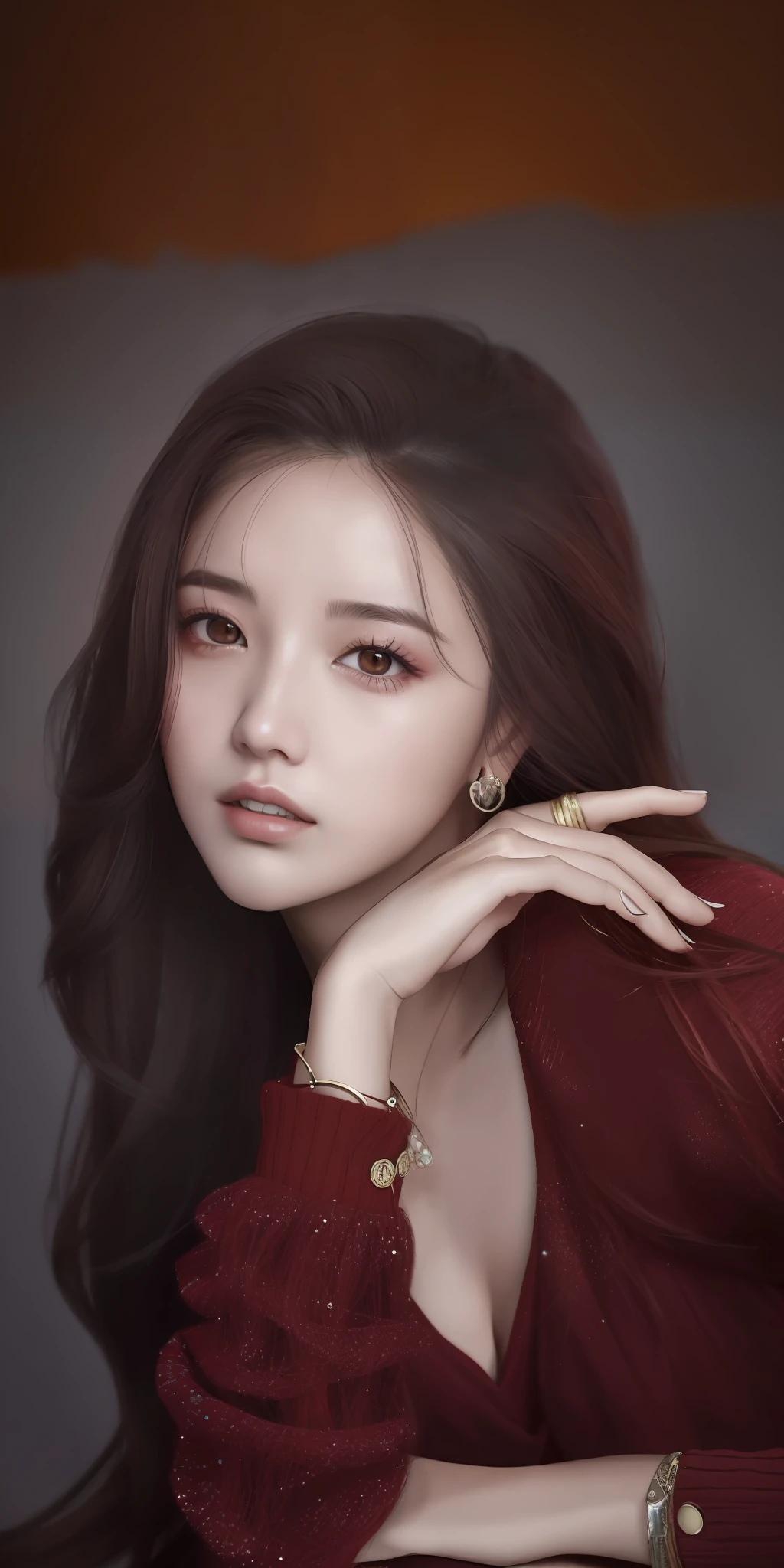 a woman with long hair and a red sweater posing for a picture, headshot profile picture, dilraba dilmurat, portrait jisoo blackpink, high quality portrait, xision wu, cai xukun, xintong chen, jinyoung shin, inspired by Yanjun Cheng, yanjun chengt, realistic. cheng yi, hwang se - on, ruan jia beautiful!
