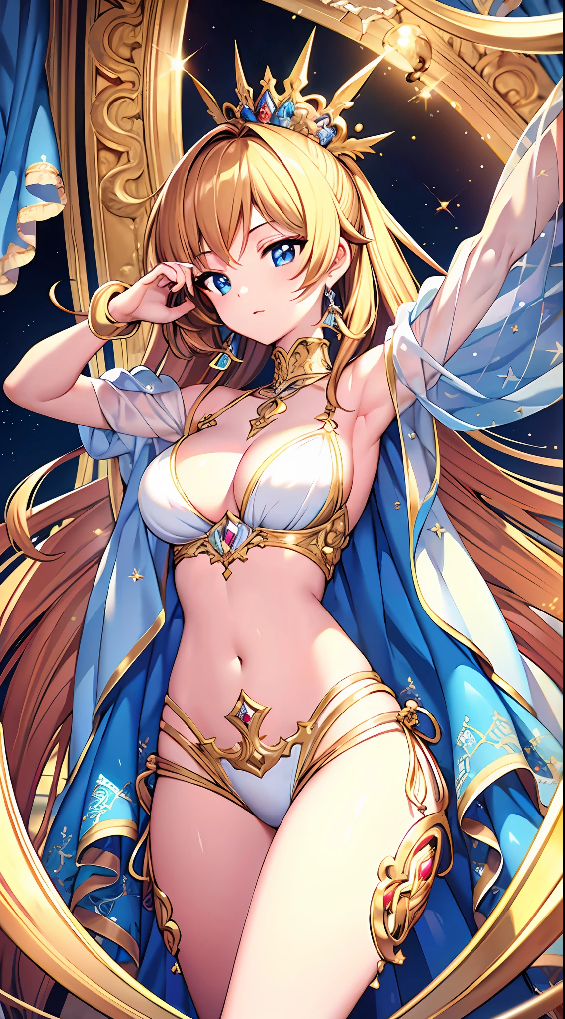 Dancing Girl, ((Best Quality)), ((Masterpiece)), (Very Detailed, Most Detailed, Official Art, Beauty and Aesthetics: 1.2) Big Bo Girl, Magical Girl, Bikini Golden Glazed Marriage, See Thigh Position, Nude, Grandma Big,