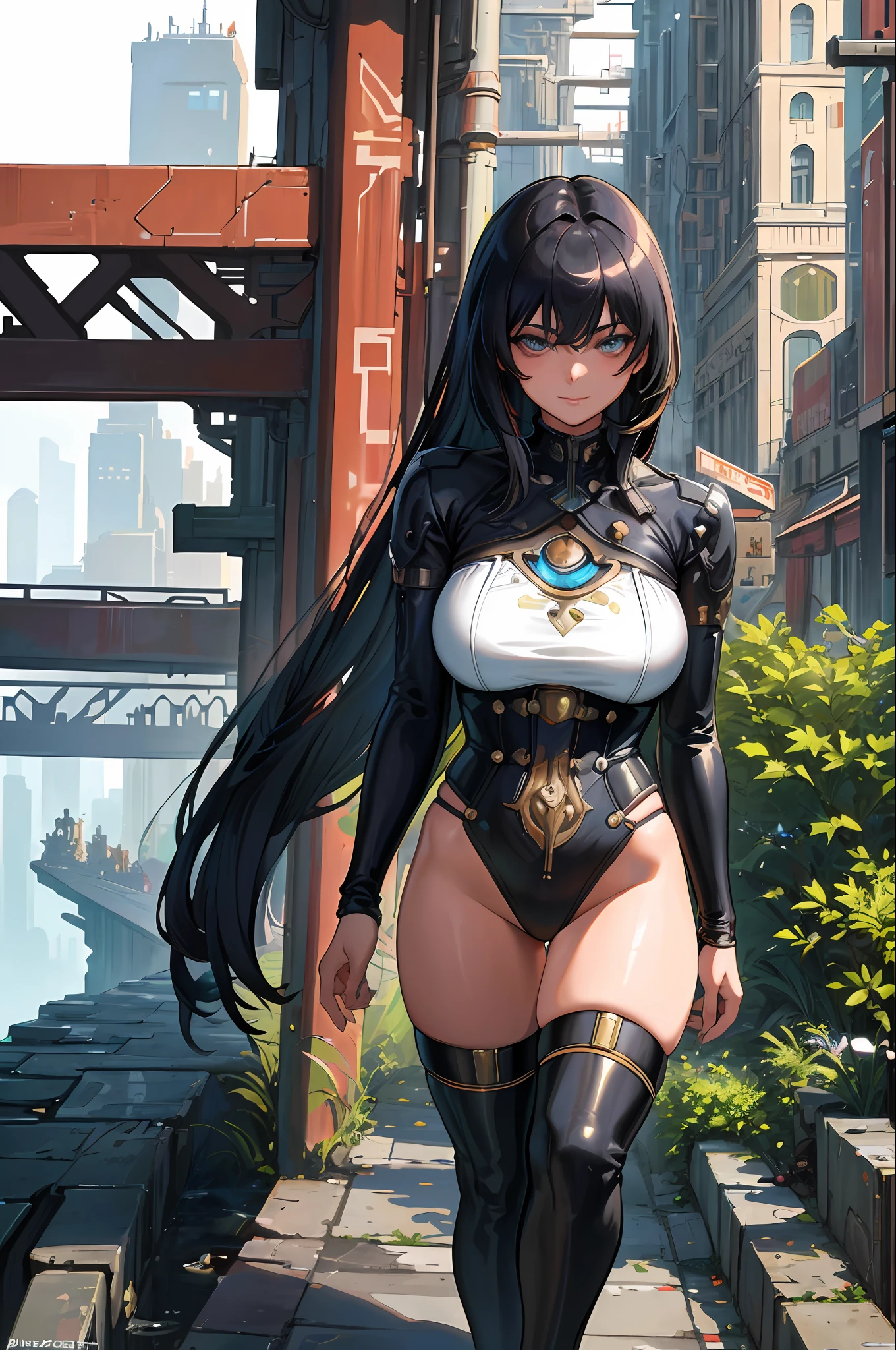 ((masterpiece)),((best quality)),((high detail)),((realistic,)) Futurist era city, deep gorges in the middle, architectural streets, bazaars, futuristic train lines, cyberpunk, buildings