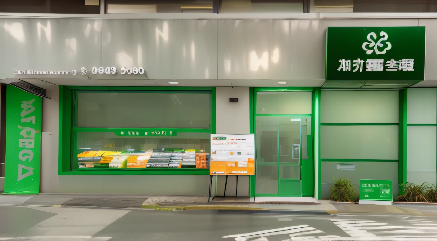 there is a green building with a sign on the front of it, photo for a store, modern lush condo as shopfront, storefront, shop front, [ realistic photo ]!!, seen from outside, official store photo, by Josetsu, by Kanbun Master, award winning shopfront design, discovered photo, photoshot, store, by Shitao
