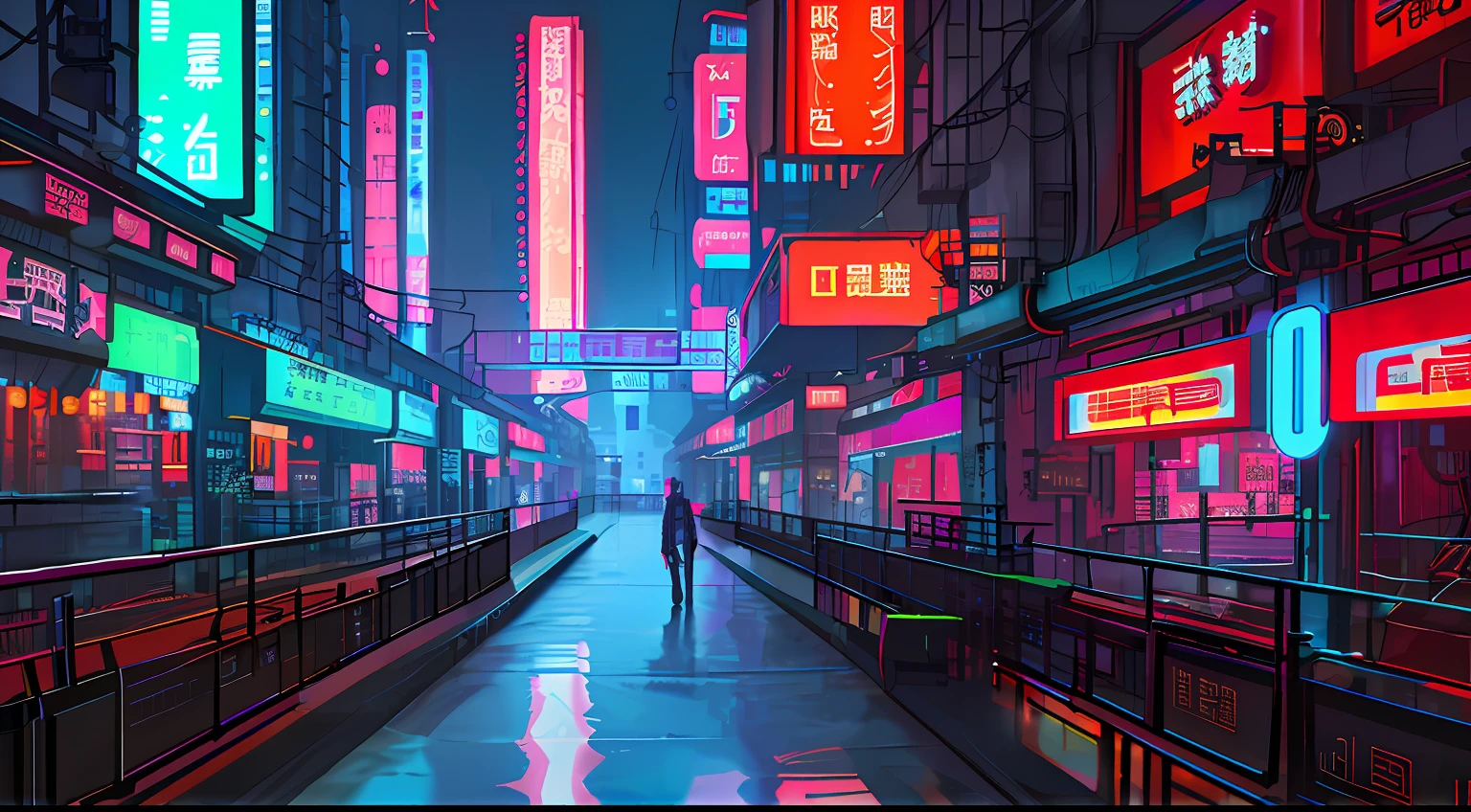 Cyberpunk style, neon signs, musical elements, Chongqing architecture, looking up perspective