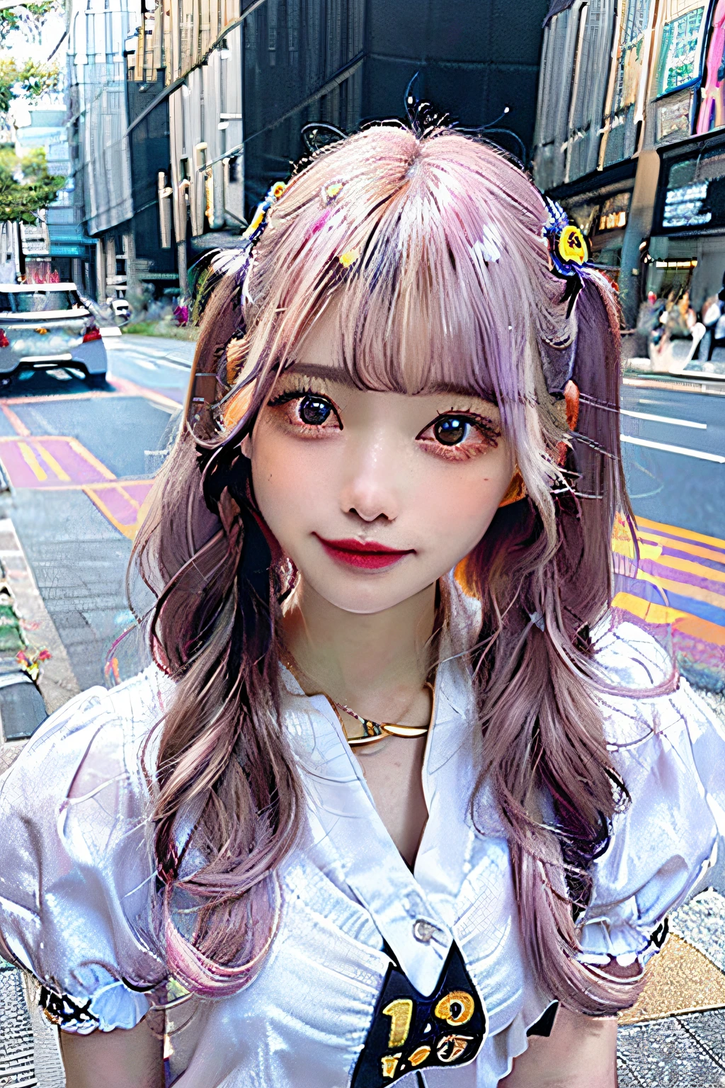 bitch, photorealistic beautiful woman, pierced, street fashion,(laugh:1.3),smile, (beautiful face of 19-years-old girl:1.4),(elf ear:0.6),((Heterochromia iris:1.4)),loafers ,long braid hair,((pink hair:1.2)), white shirt, navel,perfect anatomy, centered, approaching perfection, dynamic, highly detailed, character sheet, artstation, concept art, smooth, sharp focus, full body,8k,masterpiece,graffiti paint,fine detail, full of color,intricate detail,golden ratio illustration,