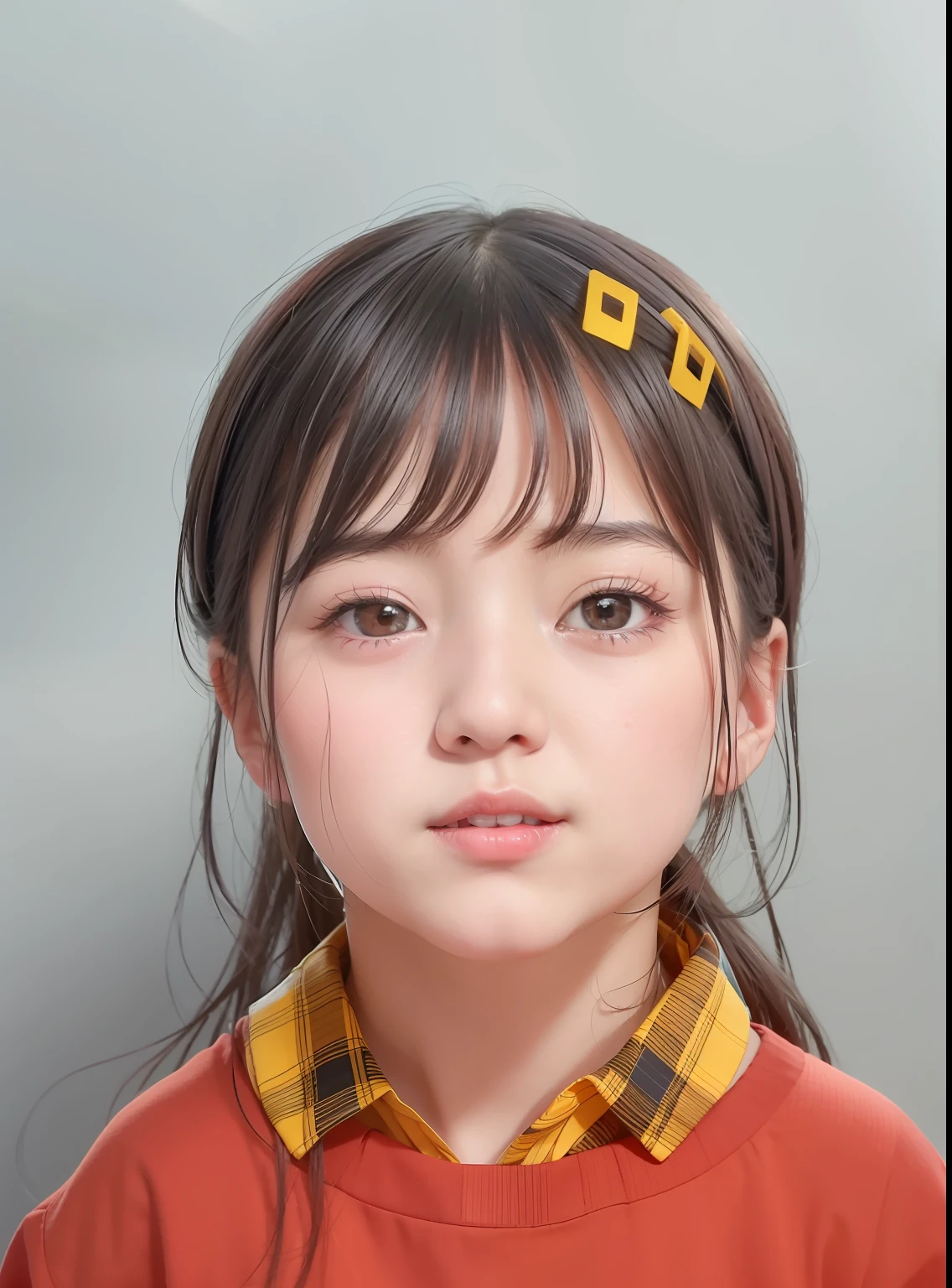 there is a young girl with a red shirt and a yellow and red shirt, young asian girl, young adorable korean face, young child, korean girl, young cute wan asian face, front portrait of a girl, portrait of cute girl, chinese girl, south east asian with round face, cute young girl, portrait of a japanese girl, young girl