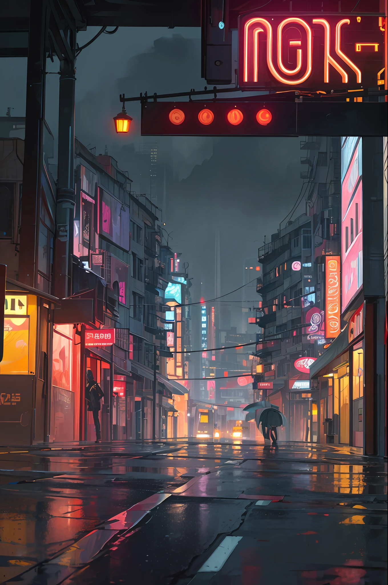 ((masterpiece)),((best quality)),((high detail)),((realistic,)) Futurist era city, architectural streets, streets, cyberpunk, buildings, night, european city, rainy, neon