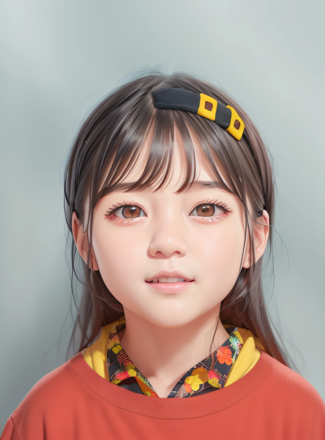 there is a young girl with a red shirt and a yellow and red shirt, young asian girl, young adorable korean face, young child, korean girl, young cute wan asian face, front portrait of a girl, portrait of cute girl, chinese girl, south east asian with round face, cute young girl, portrait of a japanese girl, young girl
