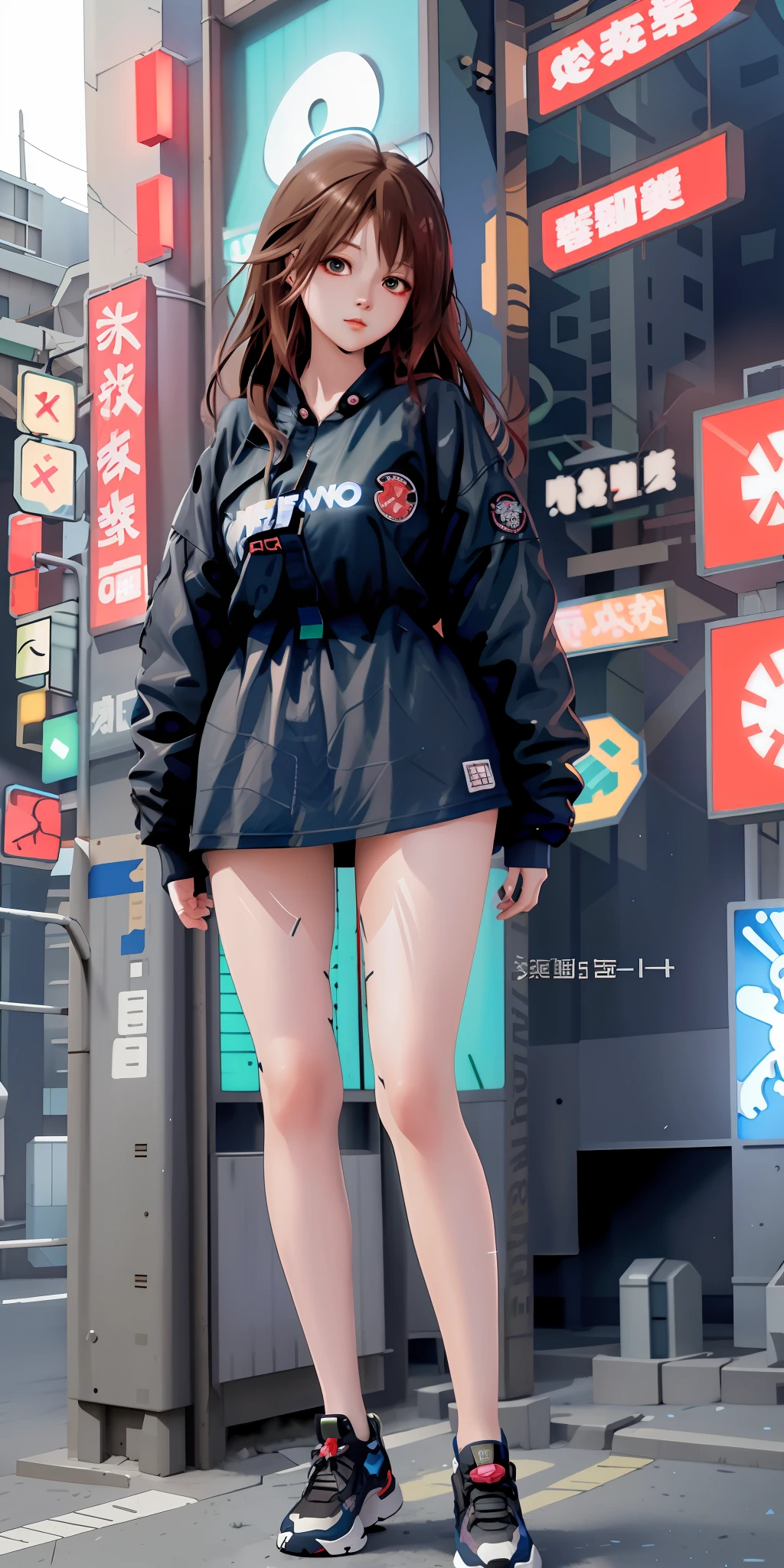 anime girl in short shorts and jacket standing next to giant robot, artwork in the style of guweiz, cyberpunk anime girl mech, trending on cgstation, guweiz, by Russell Dongjun Lu, digital cyberpunk anime art, ross tran 8 k, guweiz on artstation pixiv, girl in mecha cyber armor