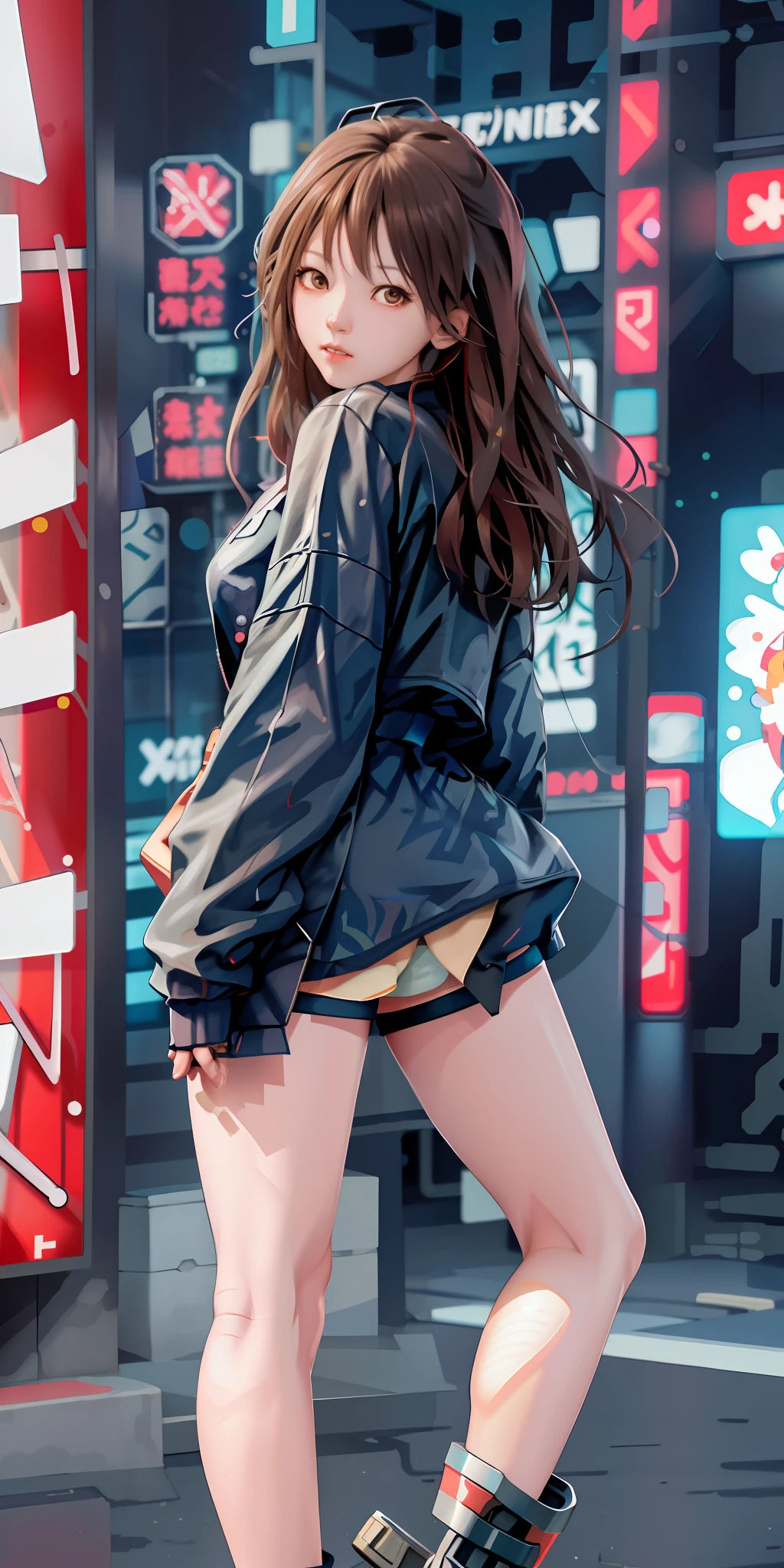 anime girl in short shorts and jacket standing next to giant robot, artwork in the style of guweiz, cyberpunk anime girl mech, trending on cgstation, guweiz, by Russell Dongjun Lu, digital cyberpunk anime art, ross tran 8 k, guweiz on artstation pixiv, girl in mecha cyber armor