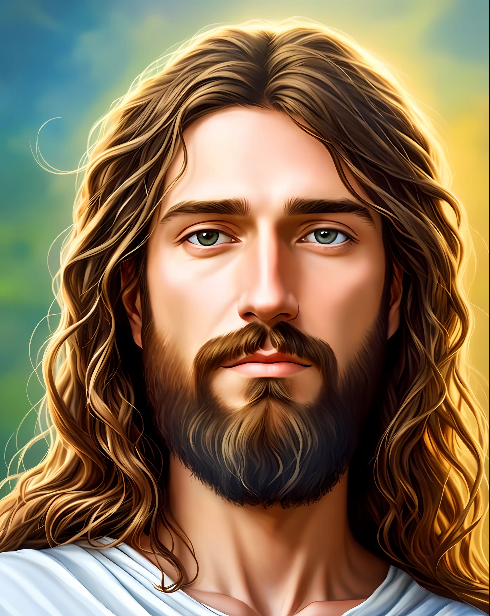 Create a unique realistic portrait of Jesus Christ that depicts the beauty, serenity, and divinity of Jesus. Create art that touches hearts and inspires a deep spiritual connection
