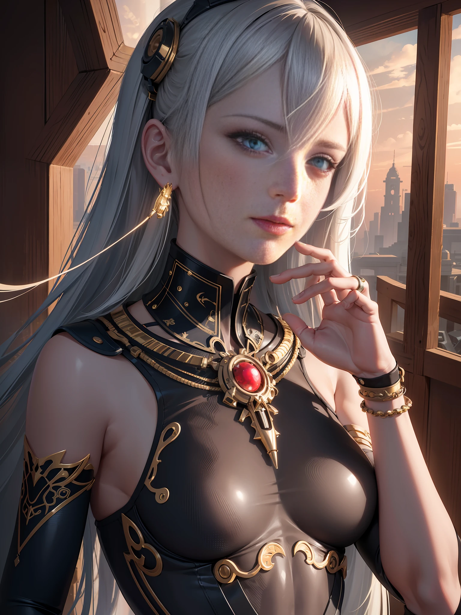 1mechanical girl,((ultra realistic details)), portrait, detailed face,global illumination, shadows, octane render, 8k, ultra sharp,metal,intricate, ornaments detailed, cold colors, egypician detail, highly intricate details, realistic light, trending on cgsociety, glowing eyes, facing camera, neon details, machanical limbs,blood vessels connected to tubes,mechanical cervial attaching to neck,wires and cables connecting to head,blood,from side