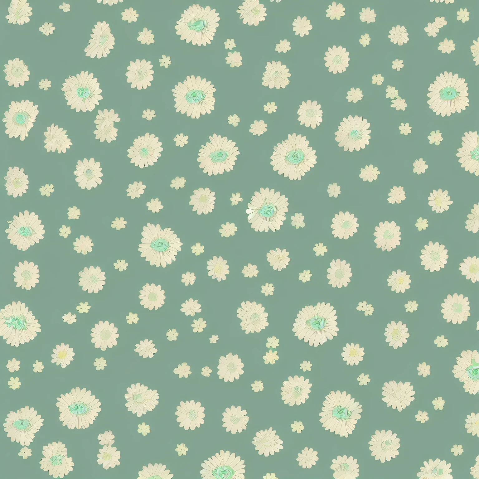 Set pattern of defined flowers, flat style, vector style, drawing style, naïve style, in soft pastel colors such as old pink, pastel green, pastel blue, light blue, beige, pastel light yellow.