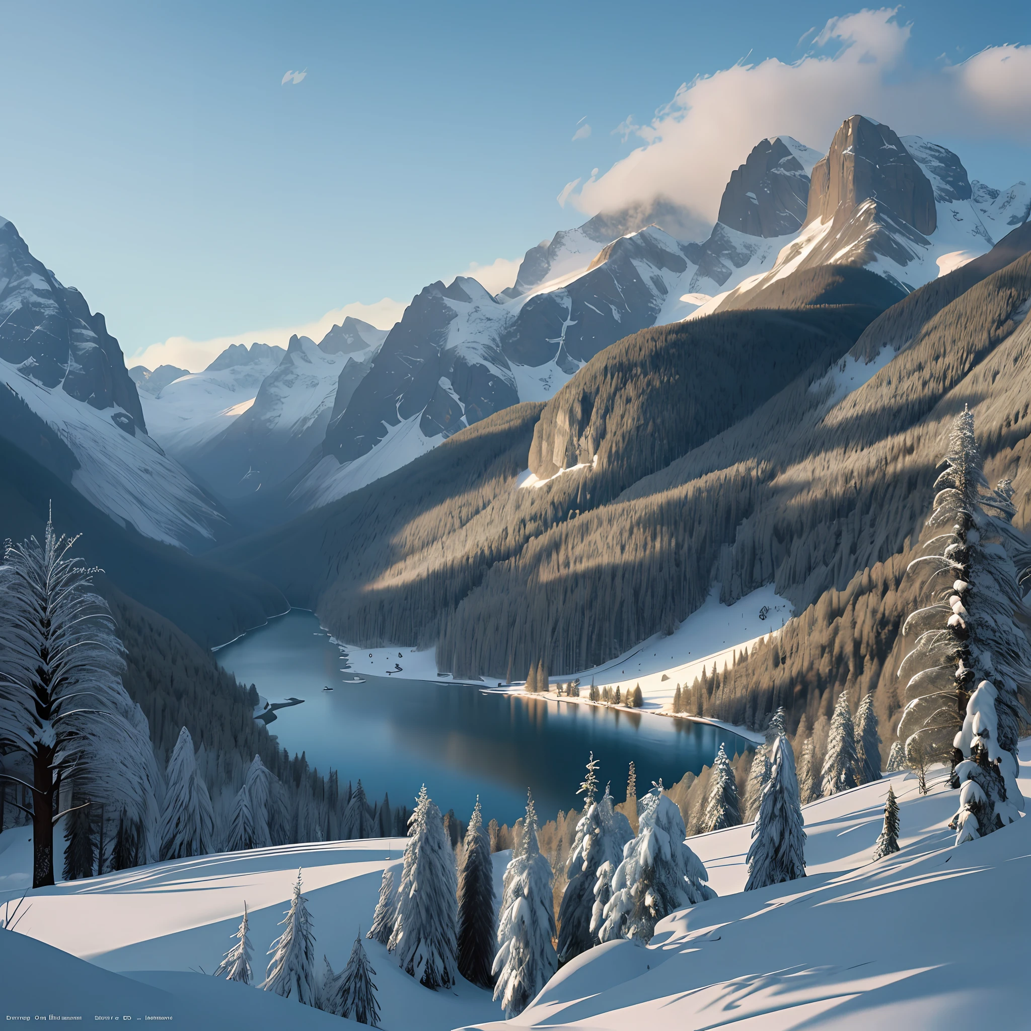 Landscape of snowy mountains in the rays of the sun high detail, professional shooting, National Geographic Society