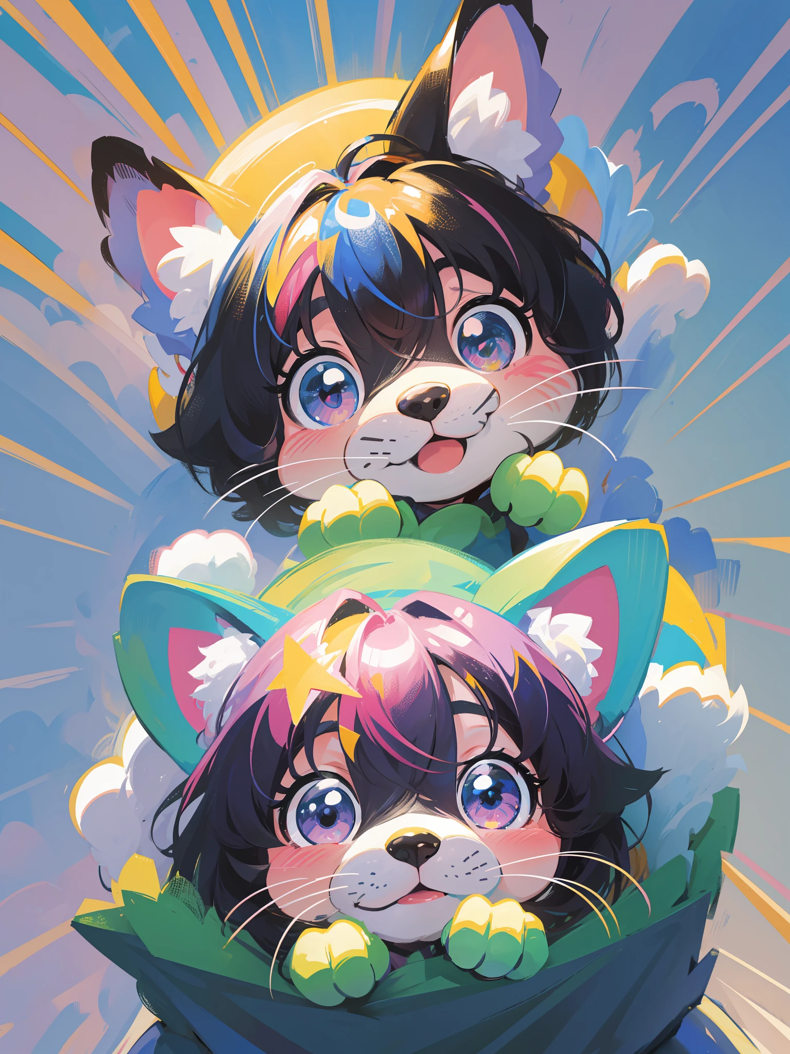 a close up of a cartoon dog with different expressions on it, cute colorful adorable, kawaii cute dog, cartoonish cute, cute features, soft cute colors, 中 元 节, けもの, pastel colors only, cute art style, cute dog, ( colorful ), aww, unused sticker sheet, [ floating ]!!, cute cartoon