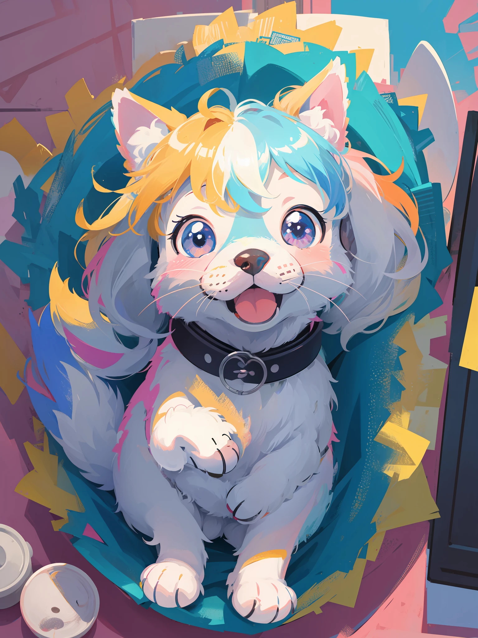 a close up of a cartoon dog with different expressions on it, cute colorful adorable, kawaii cute dog, cartoonish cute, cute features, soft cute colors, 中 元 节, けもの, pastel colors only, cute art style, cute dog, ( colorful ), aww, unused sticker sheet, [ floating ]!!, cute cartoon